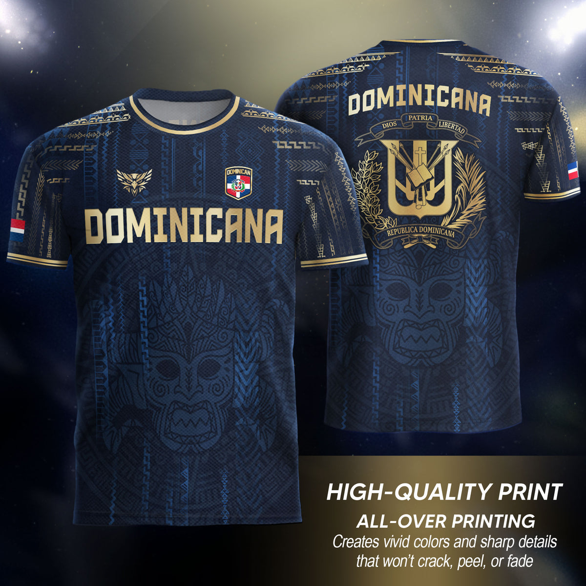 Dominican Heritage Pride Soccer Jersey Navy Gold, National Culture Collection