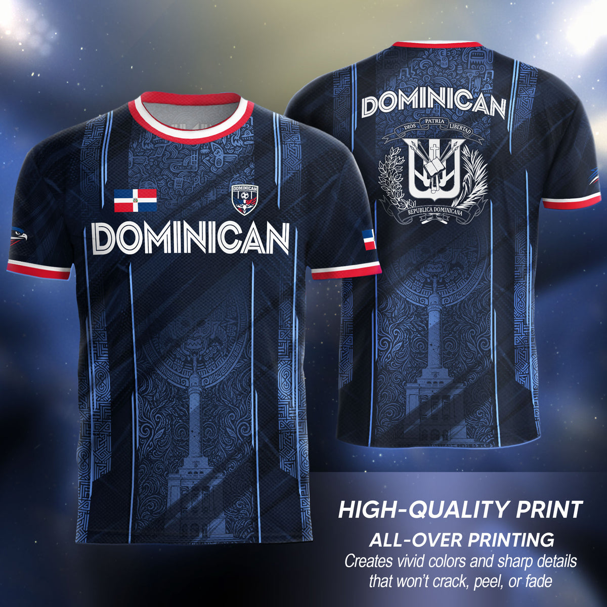 Dominican Republic Heritage Navy Blue Red National Pride Athletic Soccer Jersey