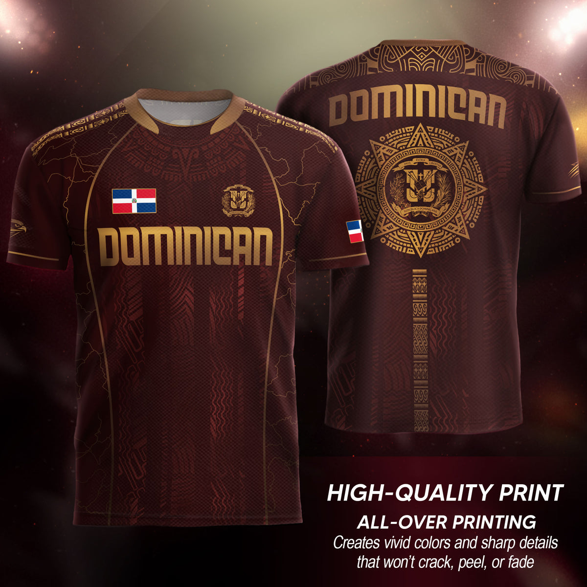 Dominican Republic Heritage Maroon Gold Geometric National Soccer Jersey