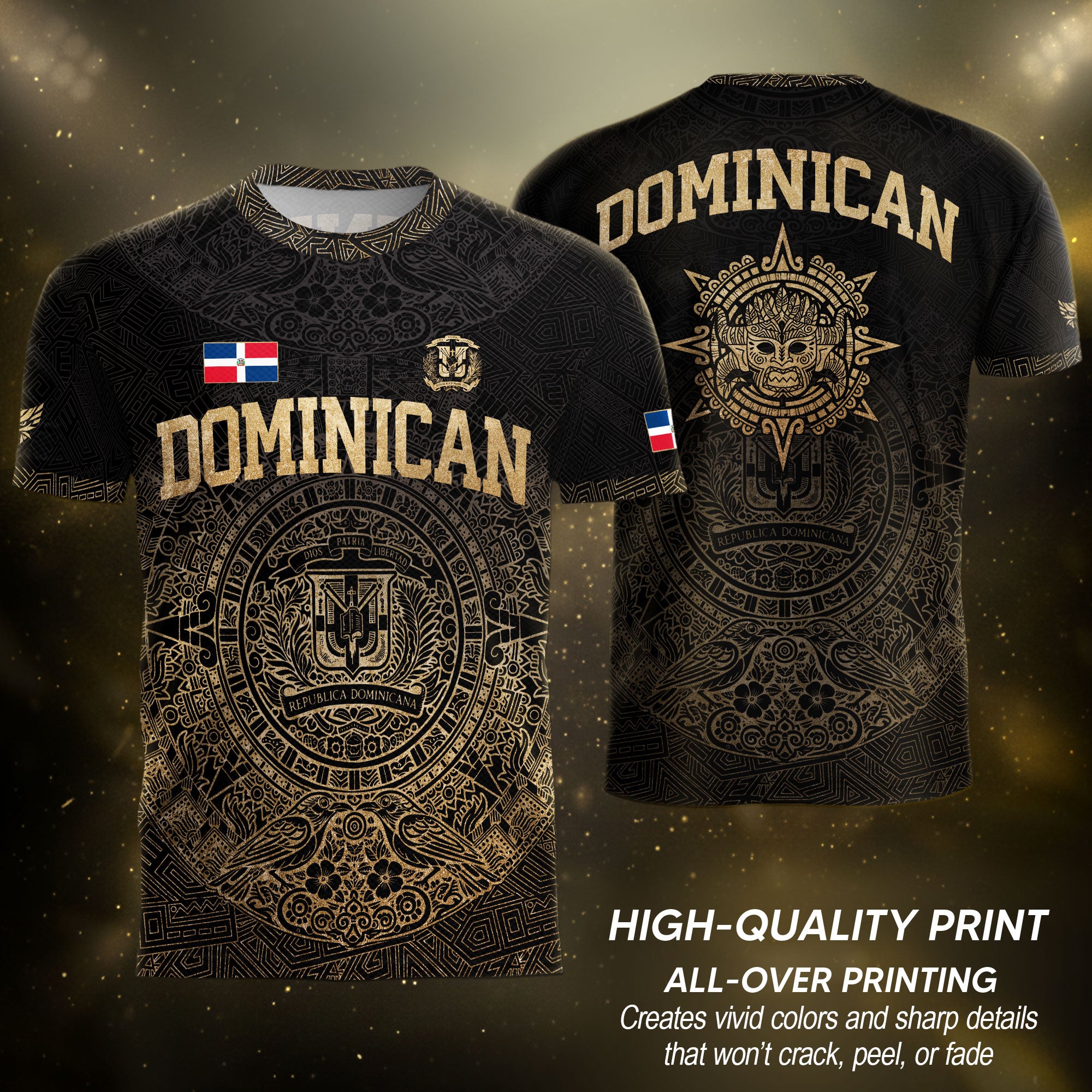 Dominican Republic Heritage Black Gold Vintage Taino Graphic Pattern Soccer Jersey