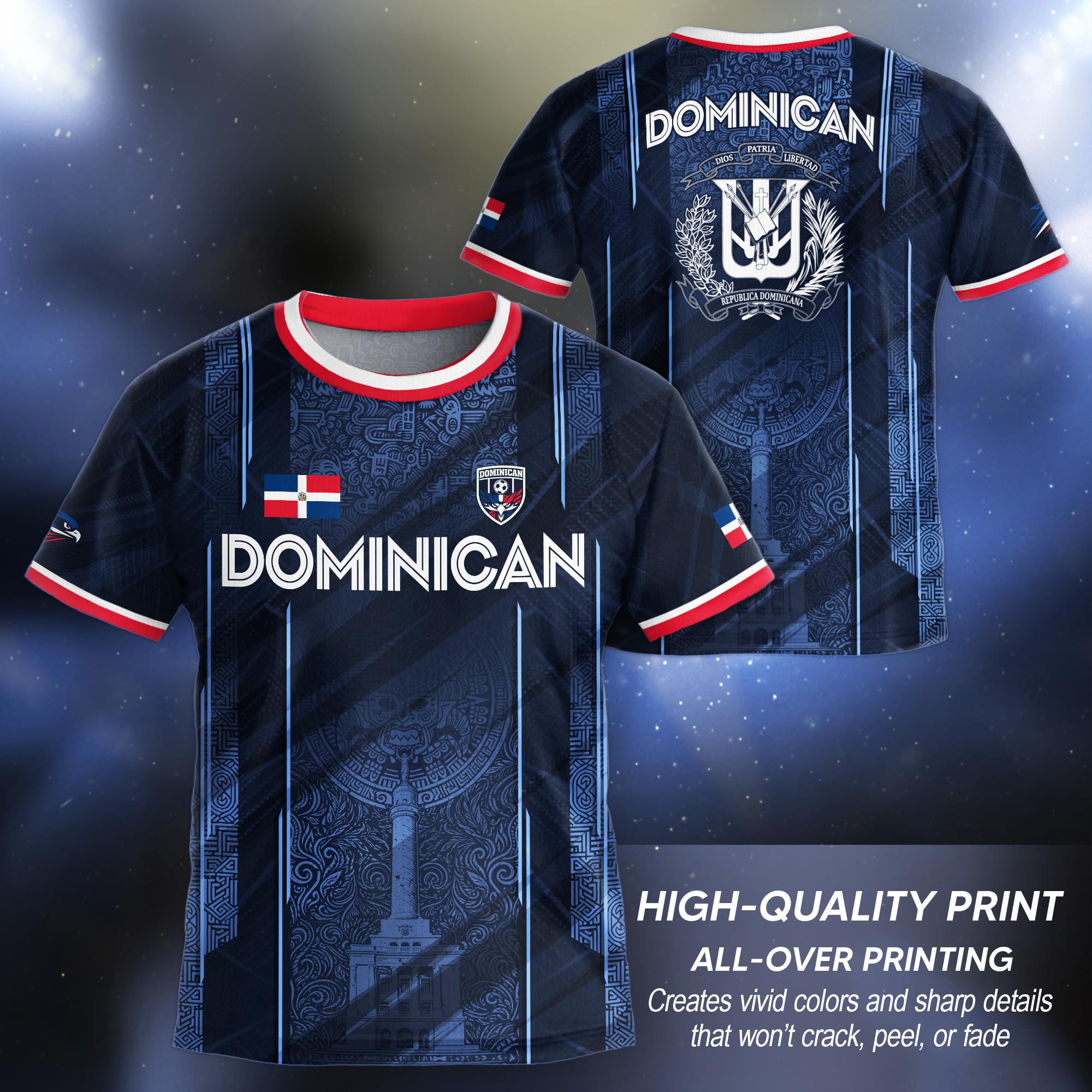 Dominican Heritage Soccer Jersey Navy for Kids Youth, Cultural Identity & National Pride