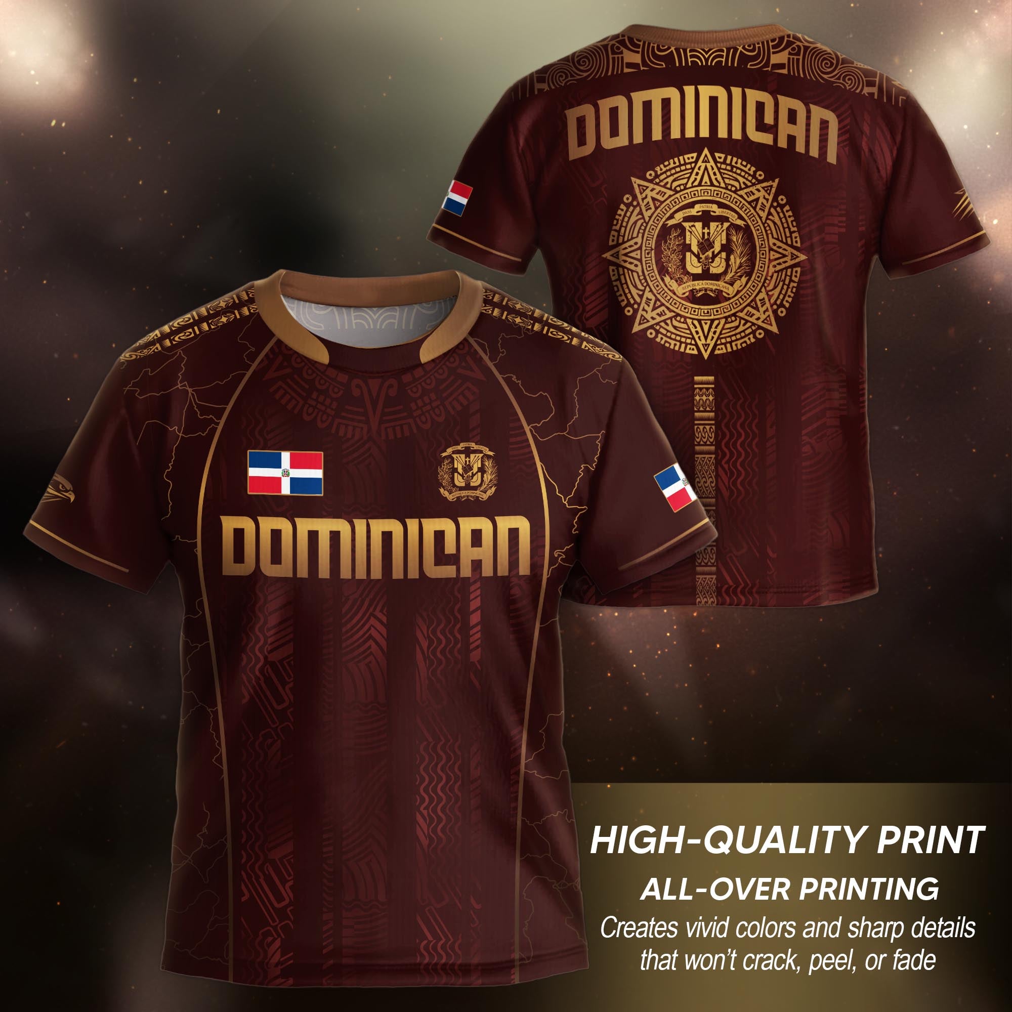 Dominican National Heritage Soccer Jersey Maroon Gold for Kids Youth, Cultural Pride Edition