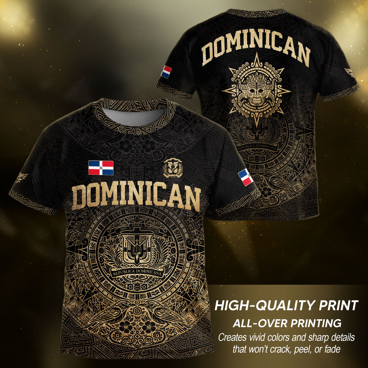 Dominican Identity Soccer Jersey Black Gold for Kids Youth, Heritage & Pride Collection