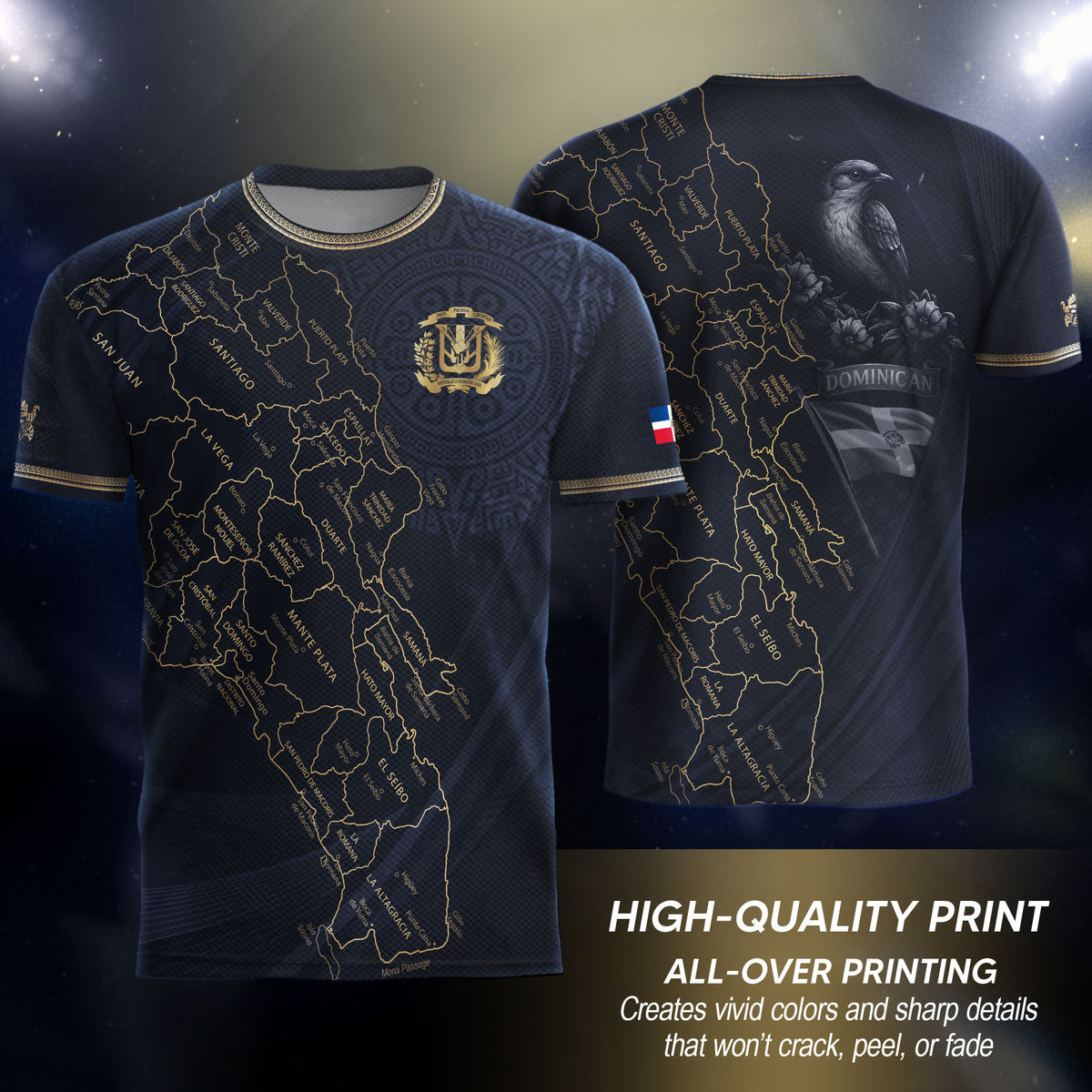 Dominican Heritage Soccer Jersey Black Gold, Cultural Pride & Identity Collection
