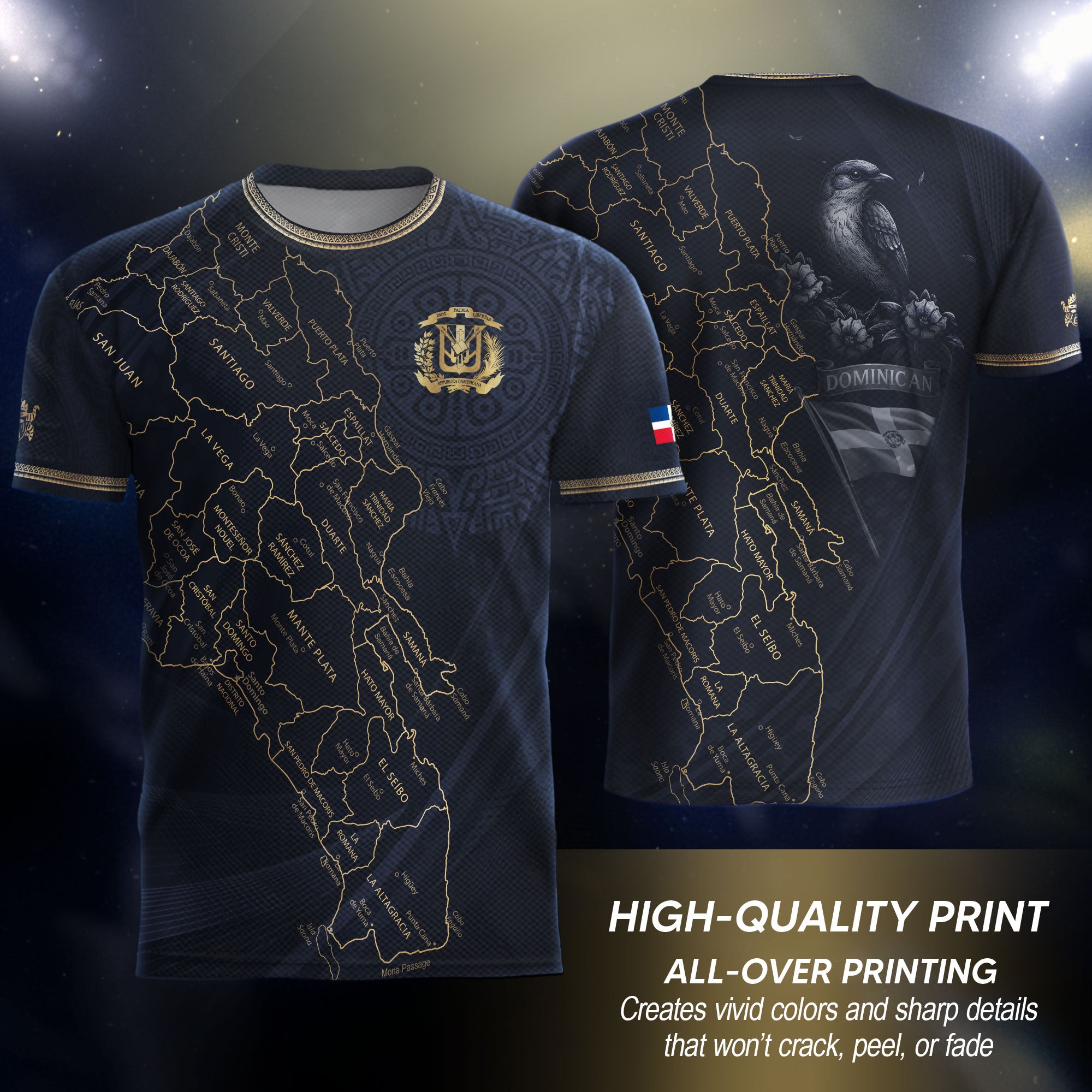 Dominican Heritage Soccer Jersey Black Gold, Cultural Pride & Identity Collection