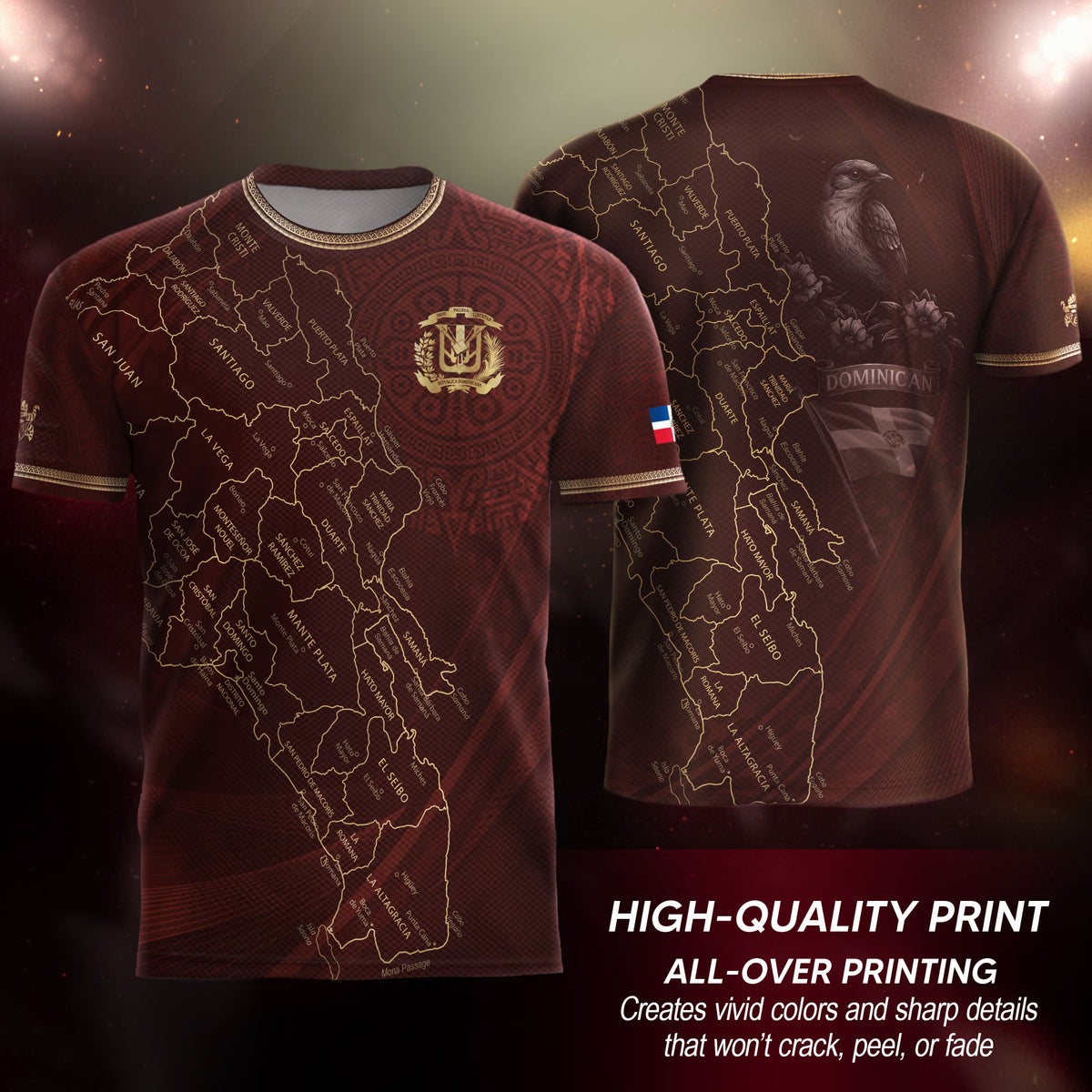 Dominican National Heritage Soccer Jersey Maroon Gold, Pride-Inspired Football Apparel