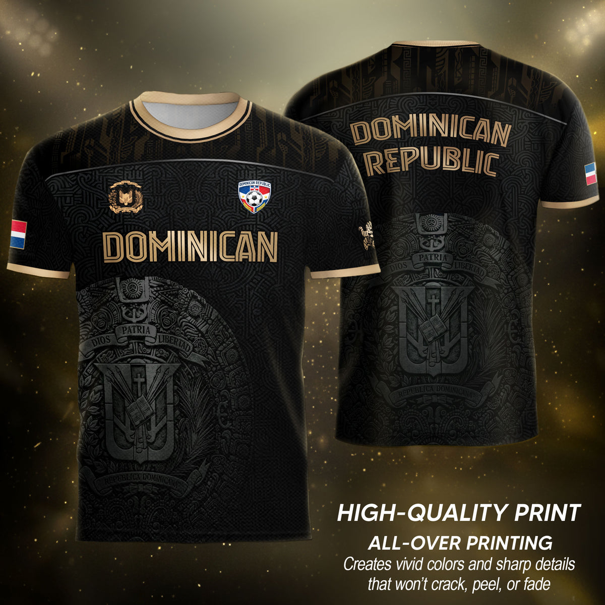 Dominican Republic Heritage Black Gold Athletic National Team Soccer Jersey