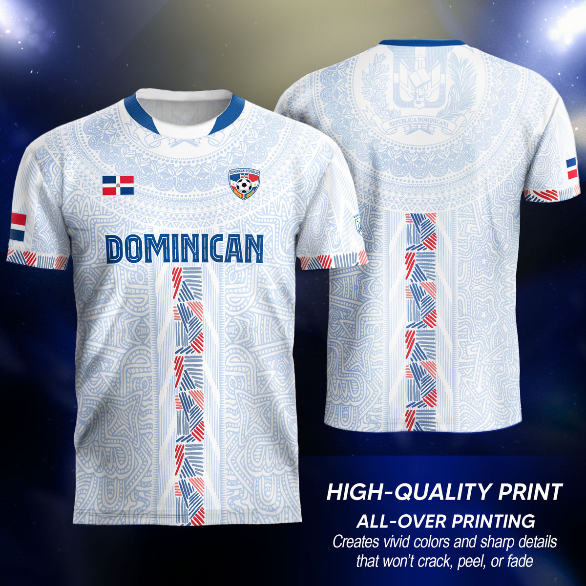 Dominican Republic Heritage White Athletic Woven Pattern Soccer Jersey