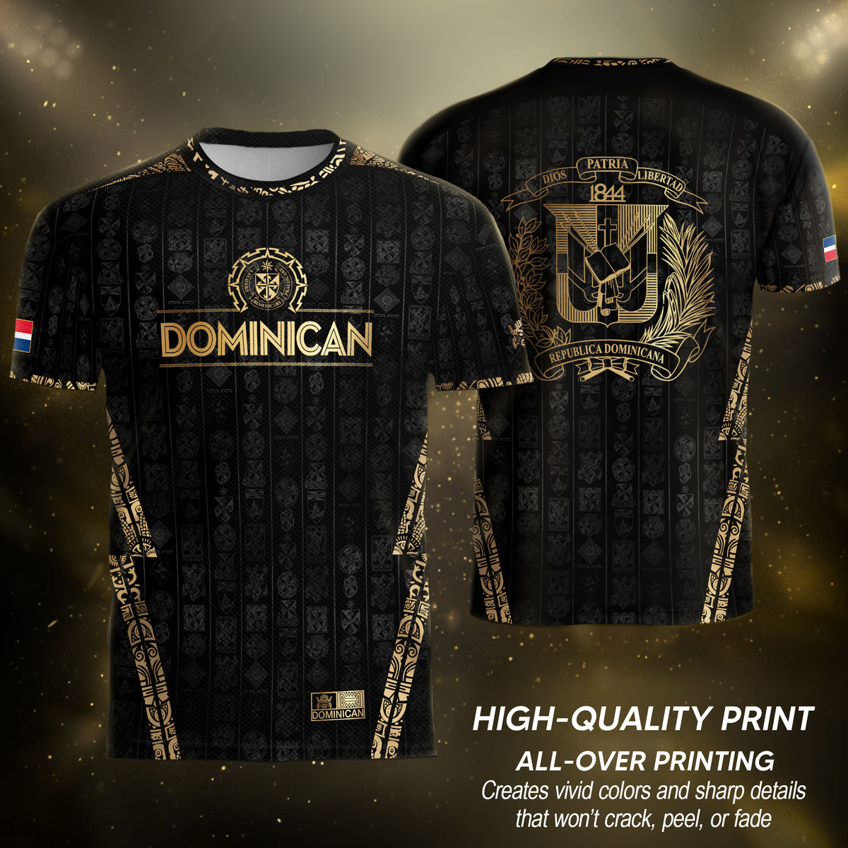 Dominican Republic Black Gold Vintage Heritage Coat of Arms Soccer Jersey