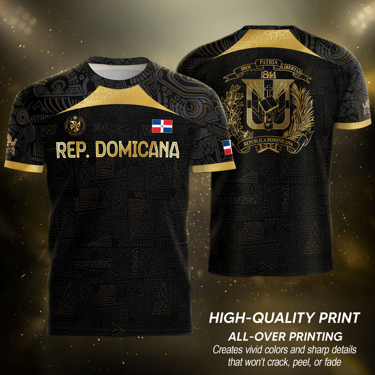 Dominican Republic Black Gold Vintage National Emblem Heritage Soccer Jersey