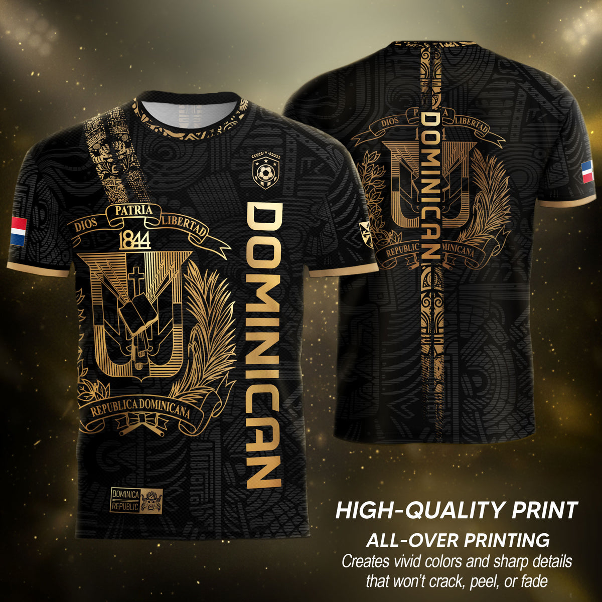 Dominican Republic Black Gold Taino Tribal Pattern National Pride Vintage Soccer Jersey