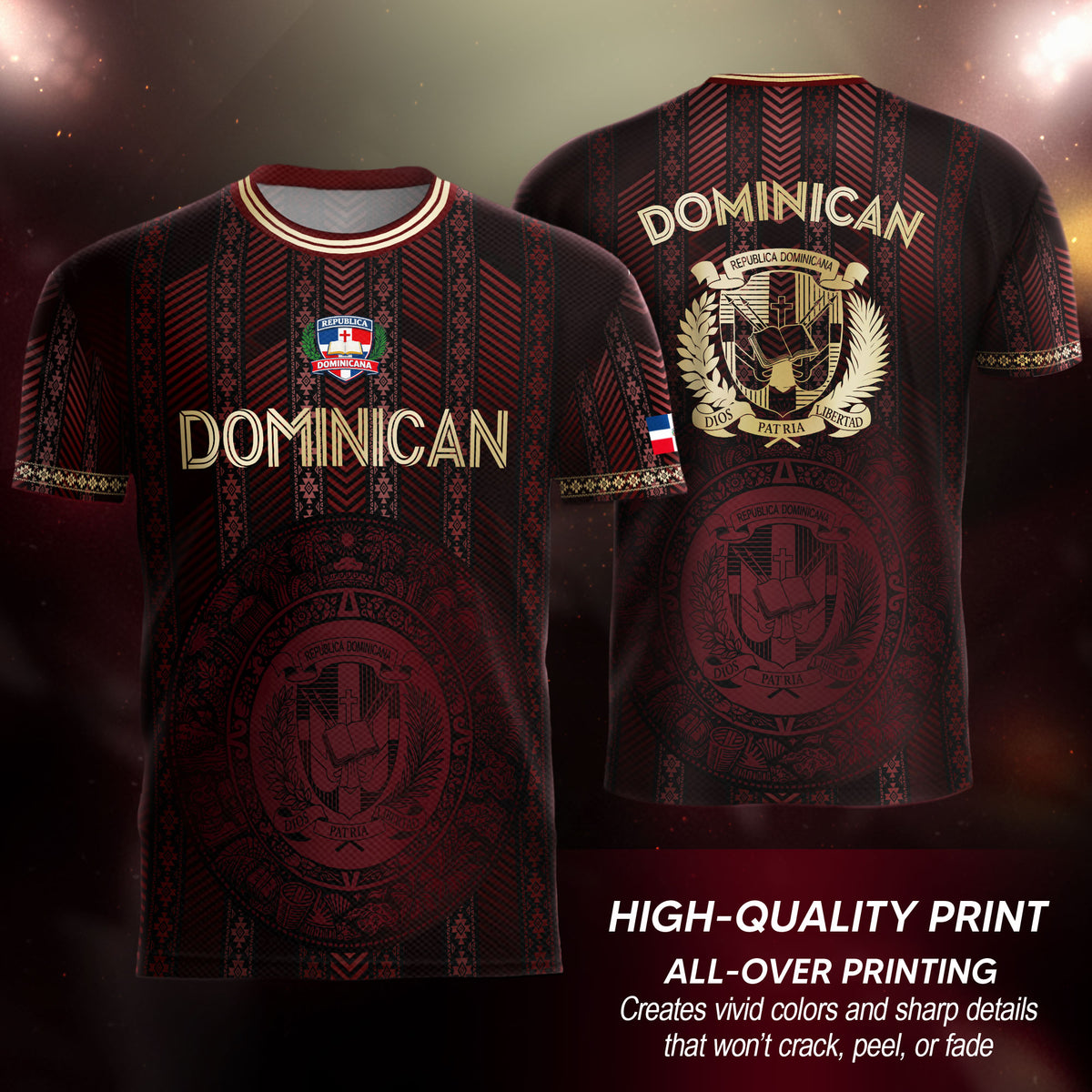 Dominican Republic Soccer Jersey Maroon Gold, Cultural Heritage National Pride Apparel