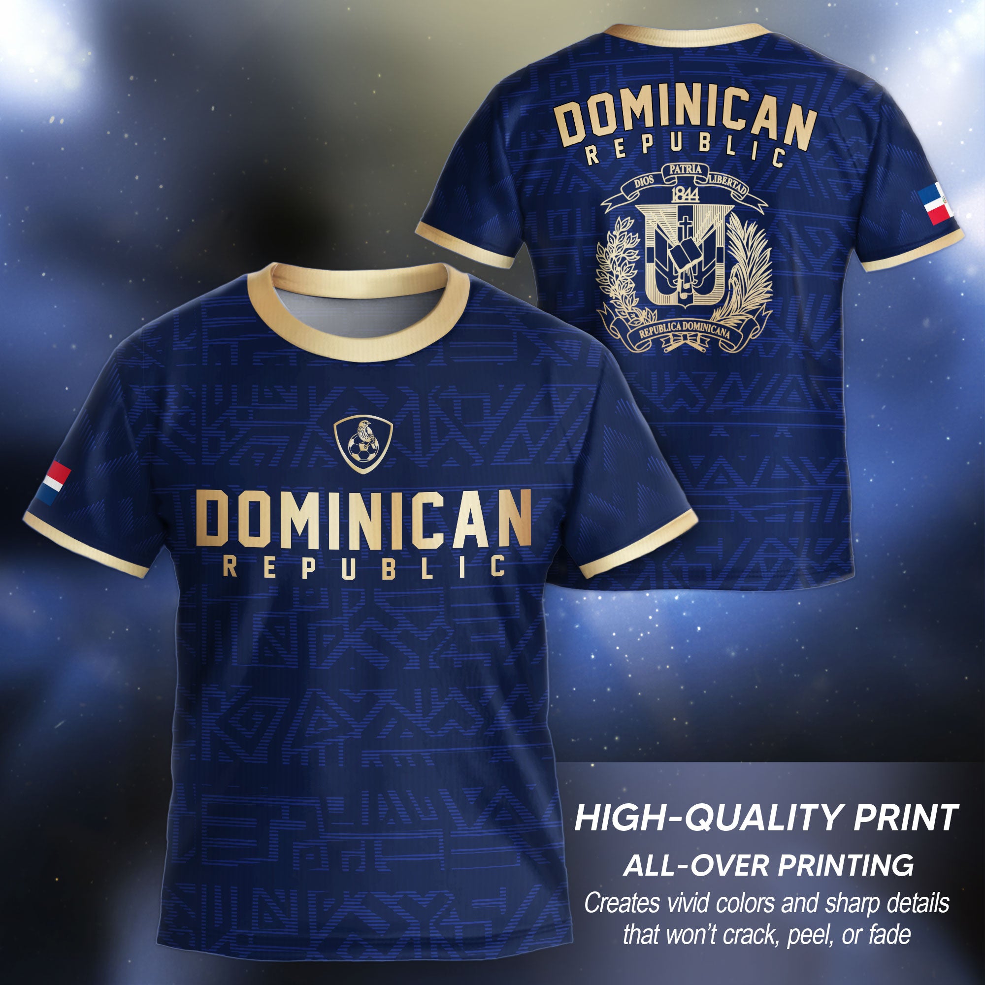 Dominican Republic Kids Youth Heritage Navy Gold Geometric National Soccer Jersey
