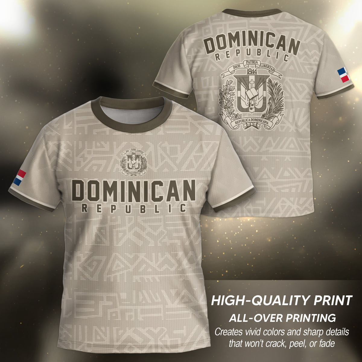 Dominican Republic Kids Youth Heritage Beige Geometric National Soccer Jersey