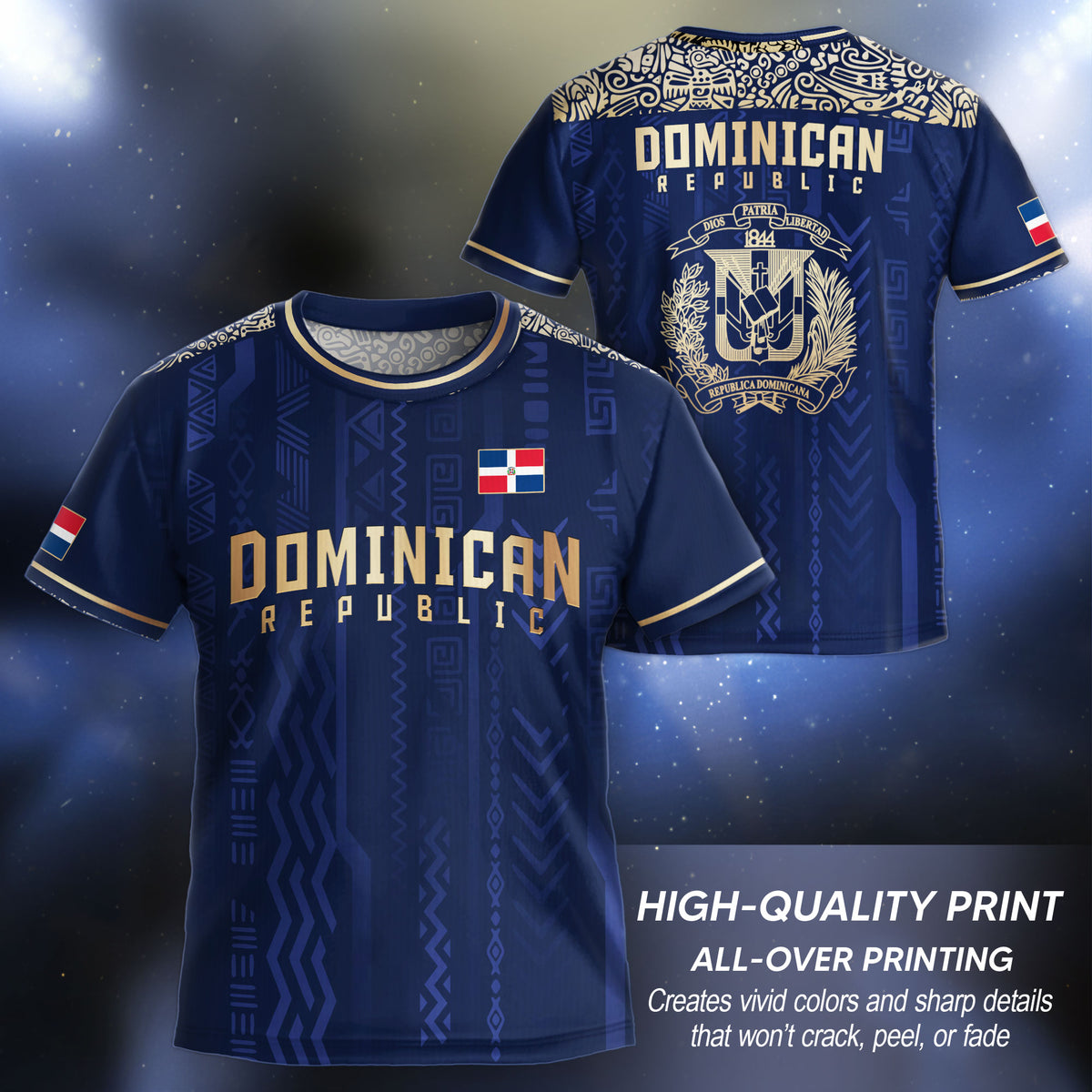 Dominican Republic Kids Youth Heritage Navy Gold Athletic Modern Soccer Jersey