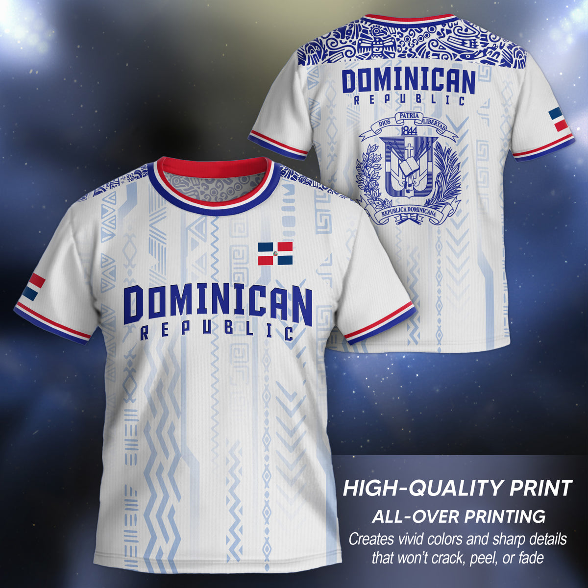 Dominican Republic Kids Youth Heritage White Red Blue Athletic Modern Soccer Jersey