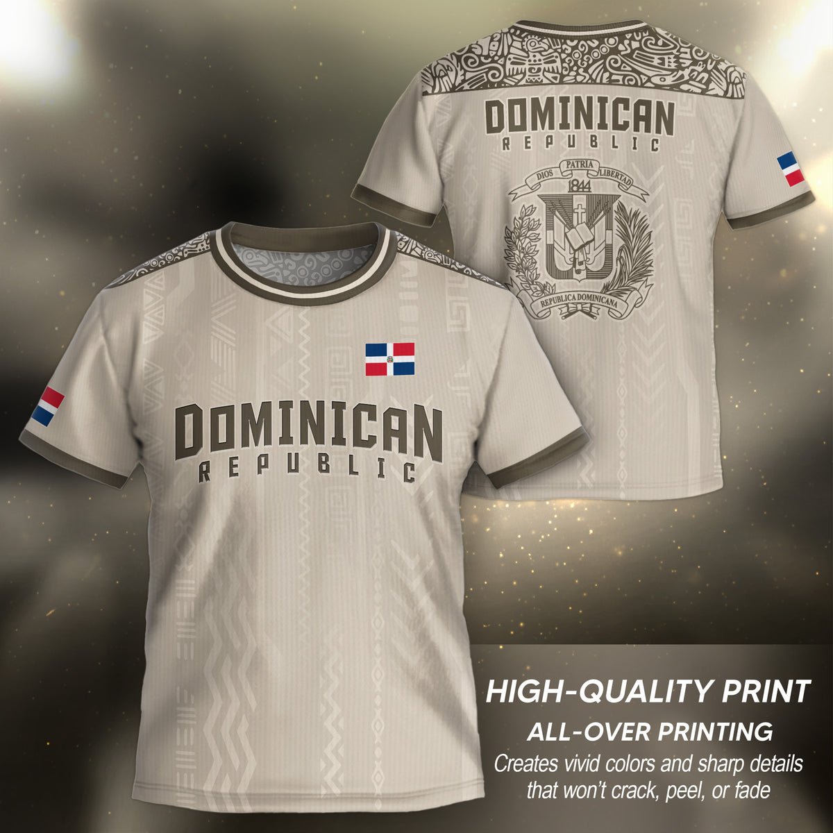 Dominican Republic Kids Youth Heritage Beige Brown Modern National Soccer Jersey