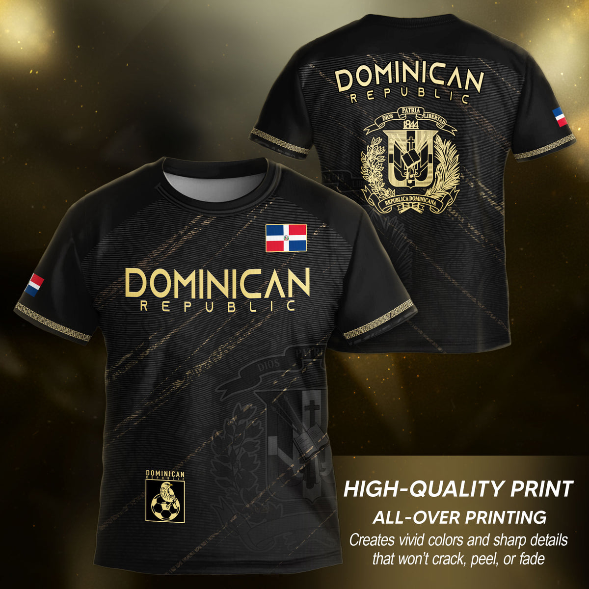 Dominican Republic Kids Youth Heritage Black Gold Athletic Performance Soccer Jersey