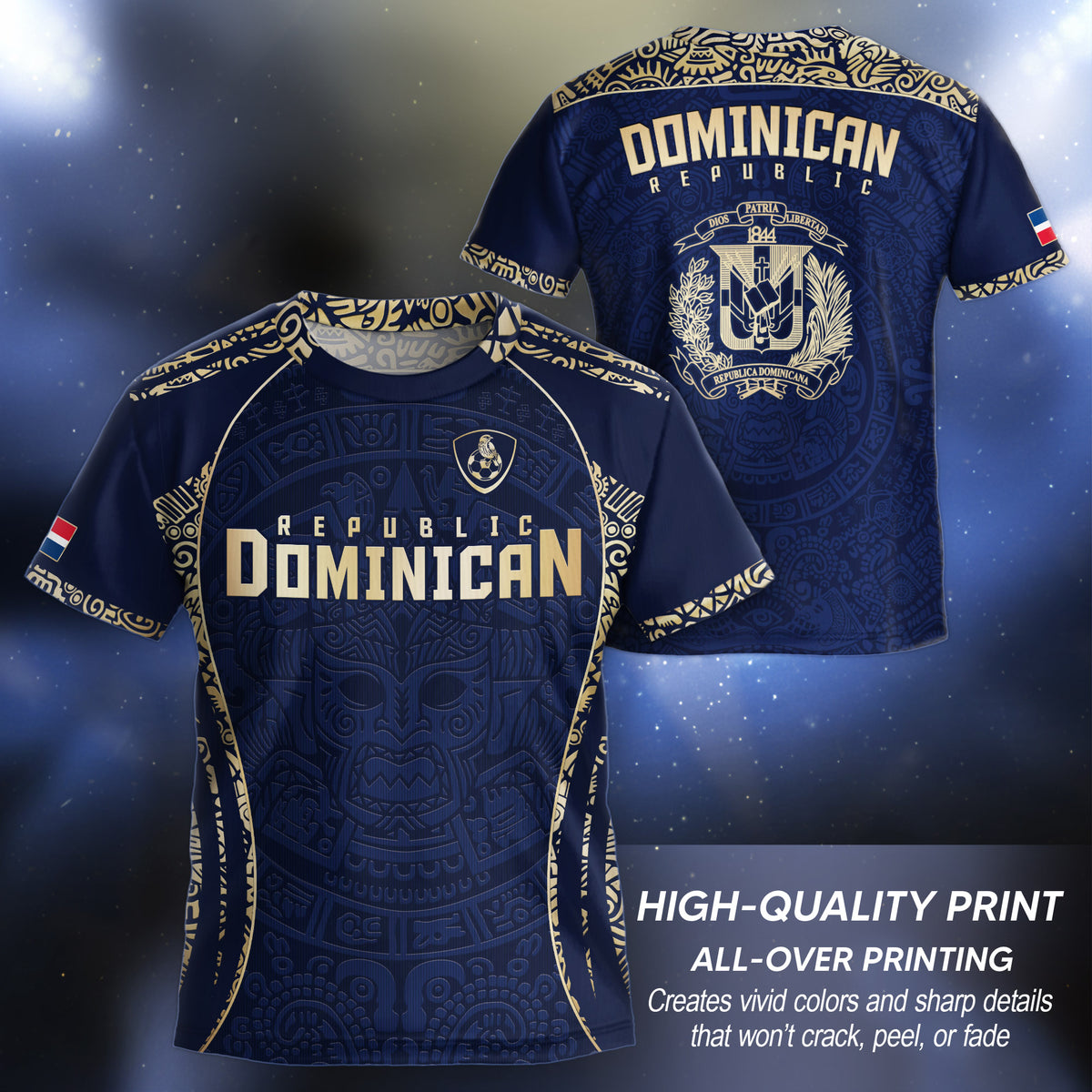 Dominican Republic Kids Youth Heritage Navy Gold Taino Mask National Soccer Jersey