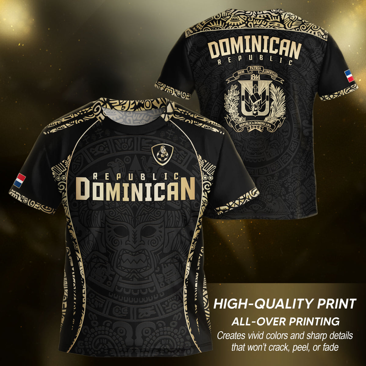 Dominican Republic Kids Youth Heritage Black Gold Taino Mask National Soccer Jersey