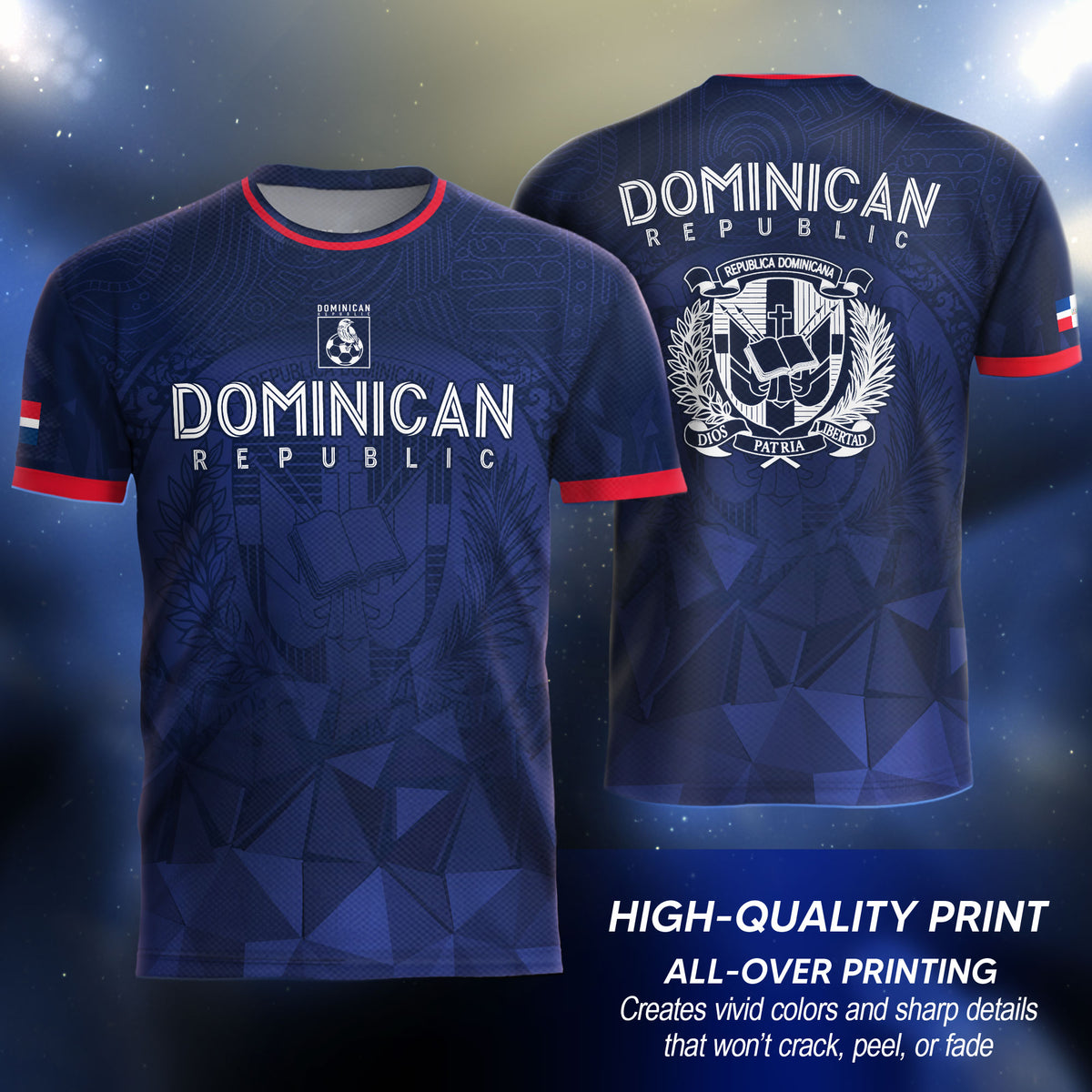 Dominican Republic Coat of Arms Navy Red National Pride Sport Soccer Jersey
