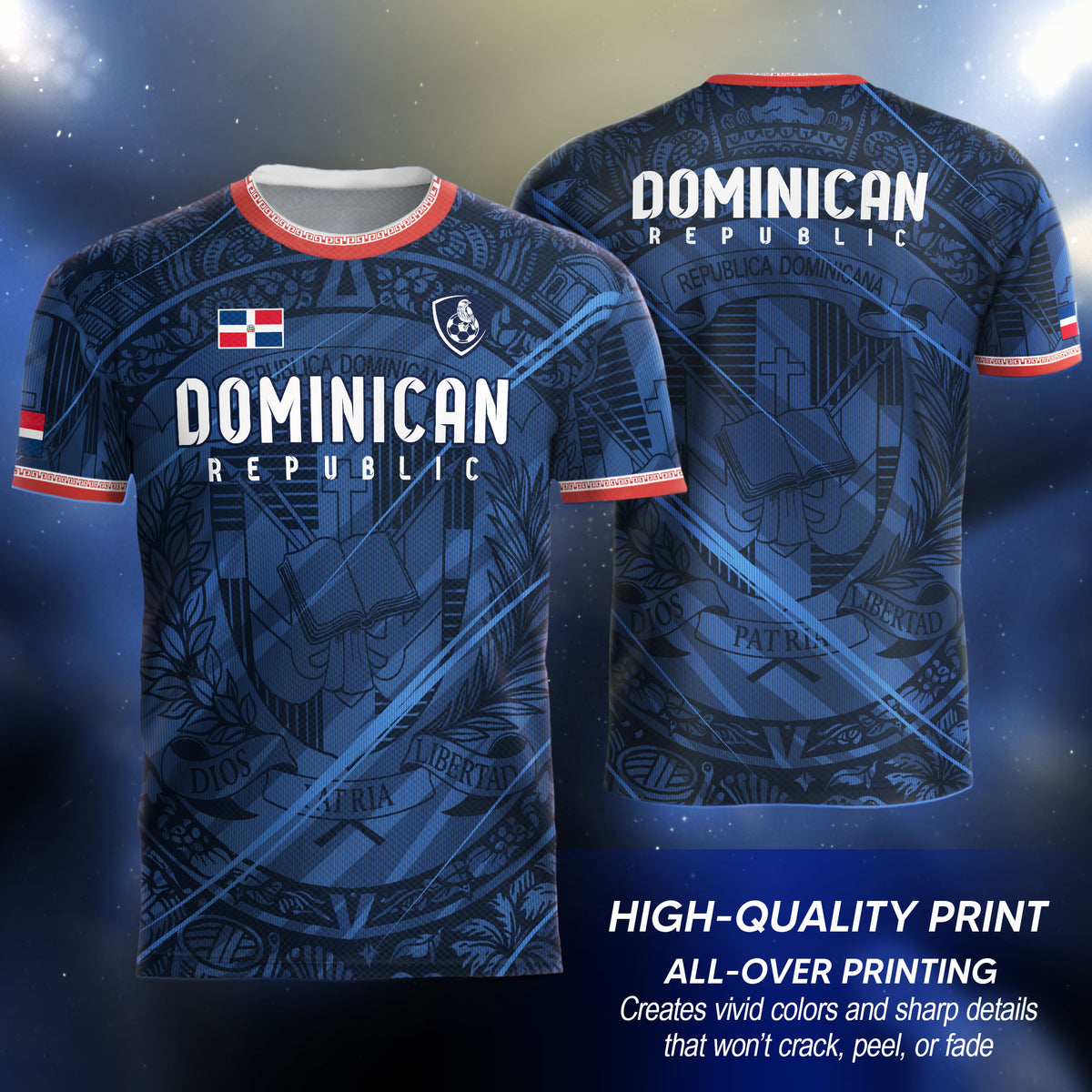 Dominican Republic Navy Red National Symbol Pattern Graphic Pride Soccer Jersey