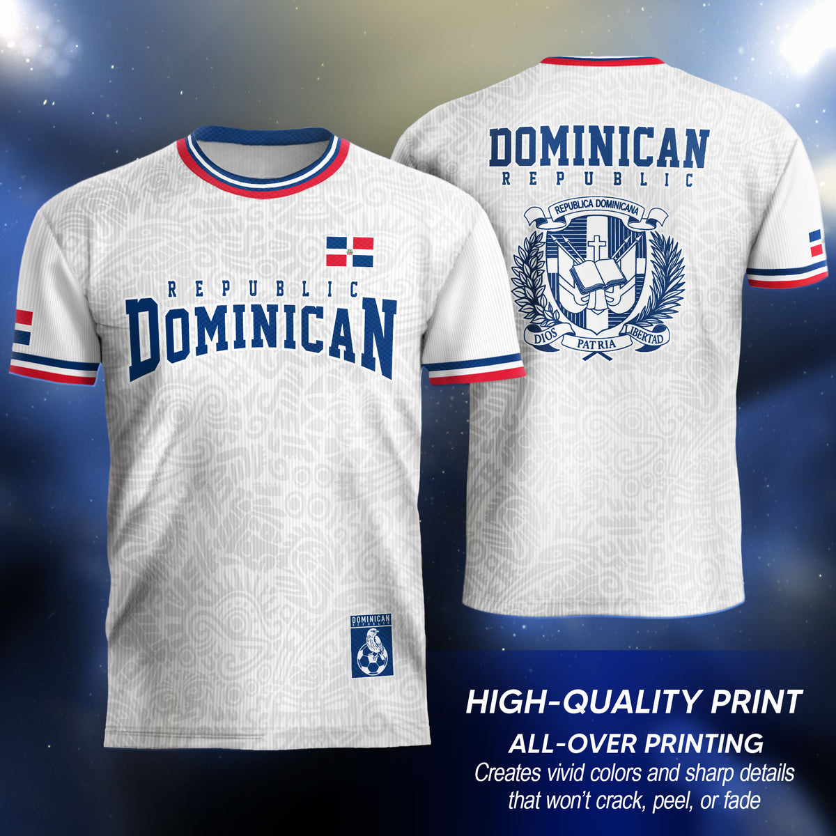 Dominican Republic Coat of Arms White Blue Red National Pride Soccer Jersey