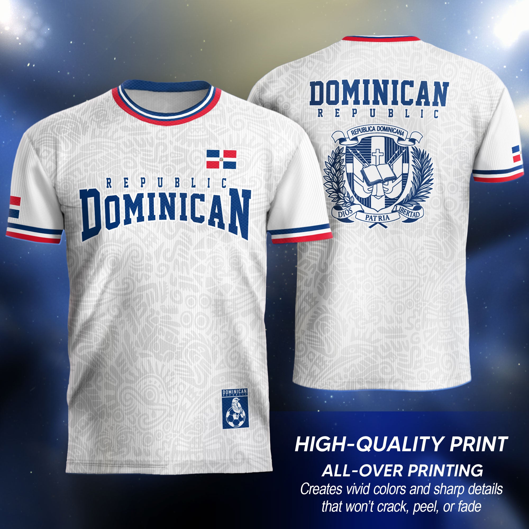 Dominican Republic Coat of Arms White Blue Red National Pride Soccer Jersey