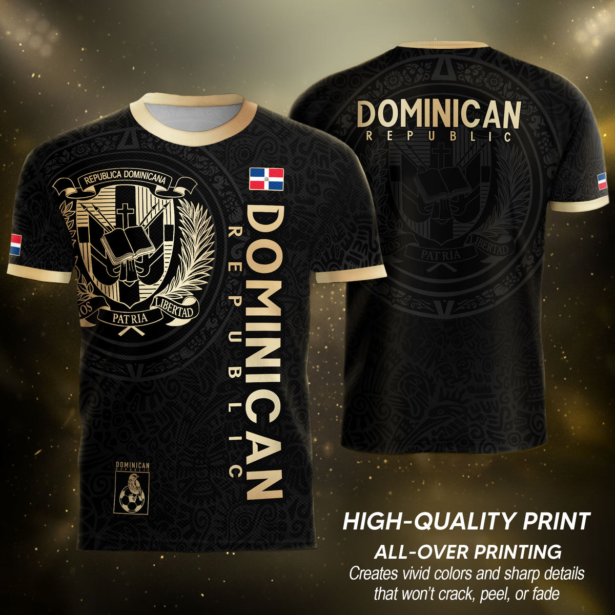 Dominican Republic Coat of Arms Black Gold Heritage National Pride Soccer Jersey