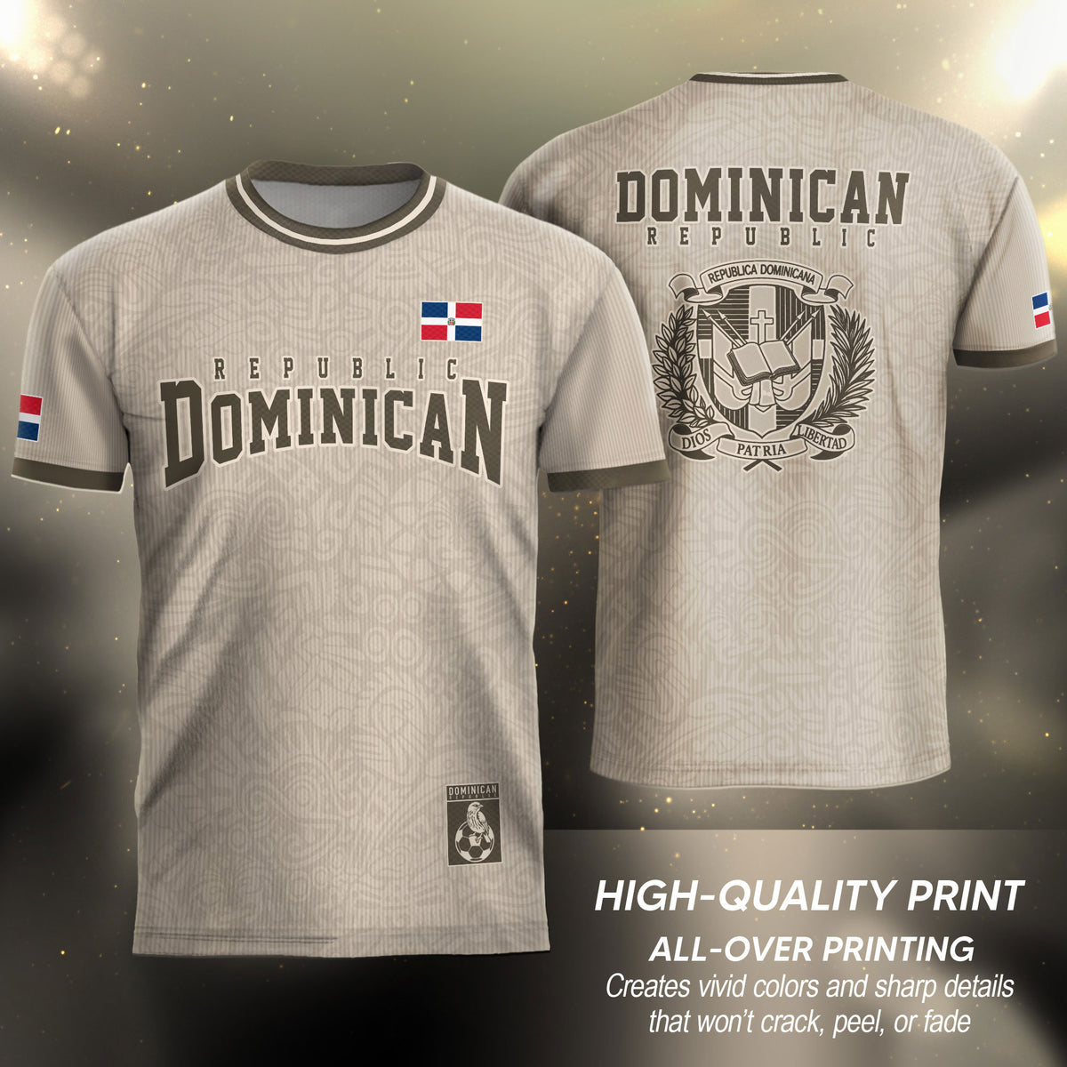 Dominican Republic Coat of Arms Beige Olive Heritage Athletic Sport Soccer Jersey