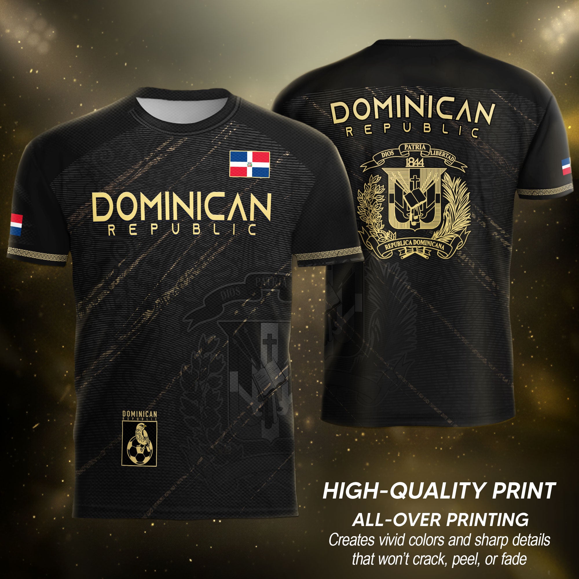 Dominican Republic Soccer Jersey Black Gold, Tradition and Pride Collection