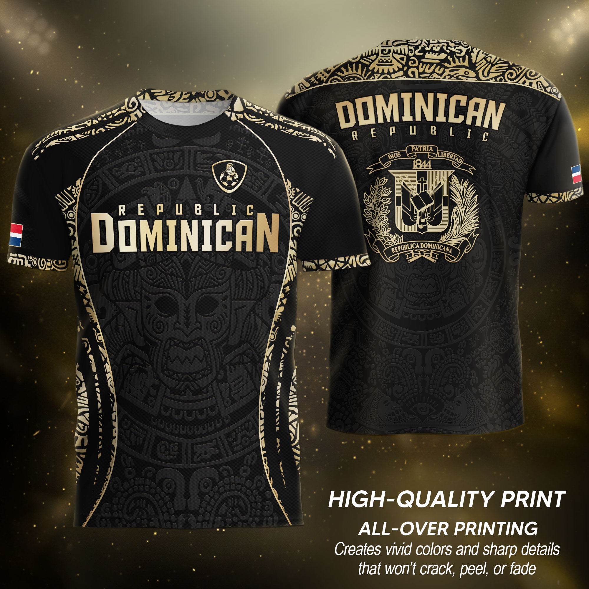 Dominican Cultural Heritage Soccer Jersey Black And Gold, National Pride Collection