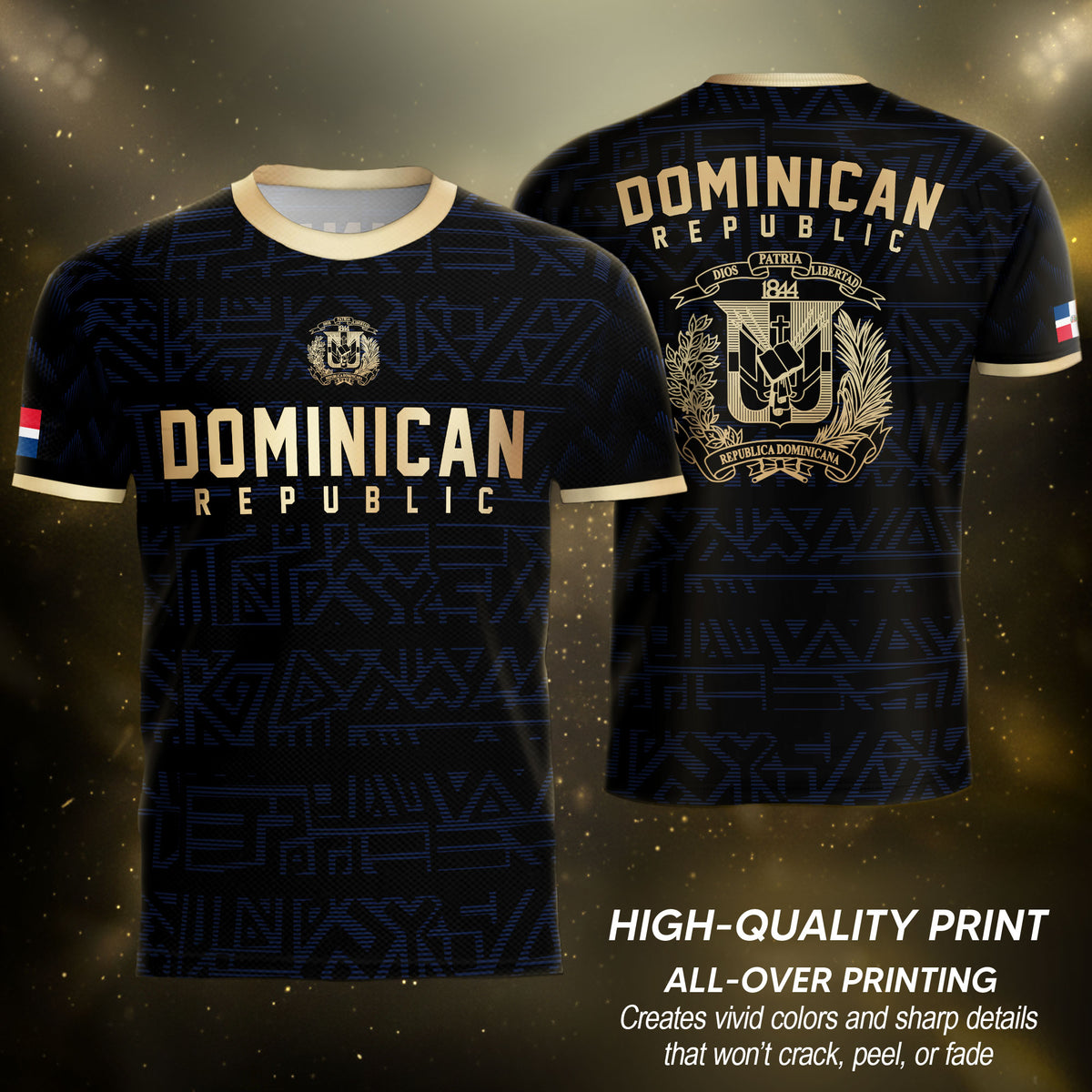 Dominican Republic Coat of Arms Heritage Black Gold National Pride Soccer Jersey