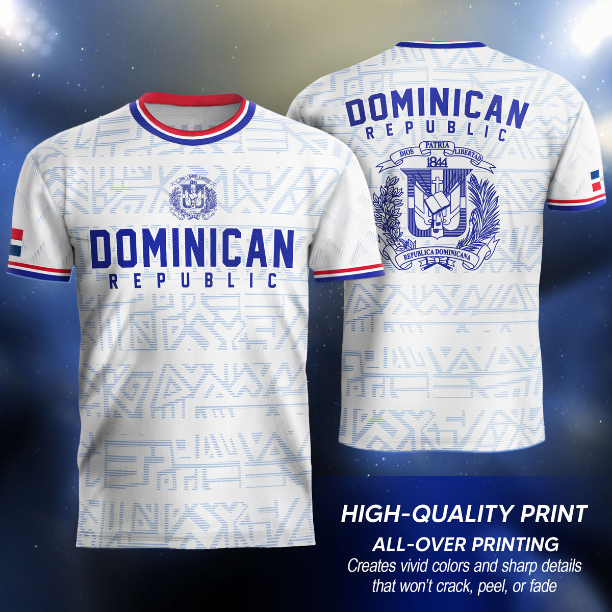 Dominican Republic Coat of Arms White Blue Red National Flag Pride Soccer Jersey