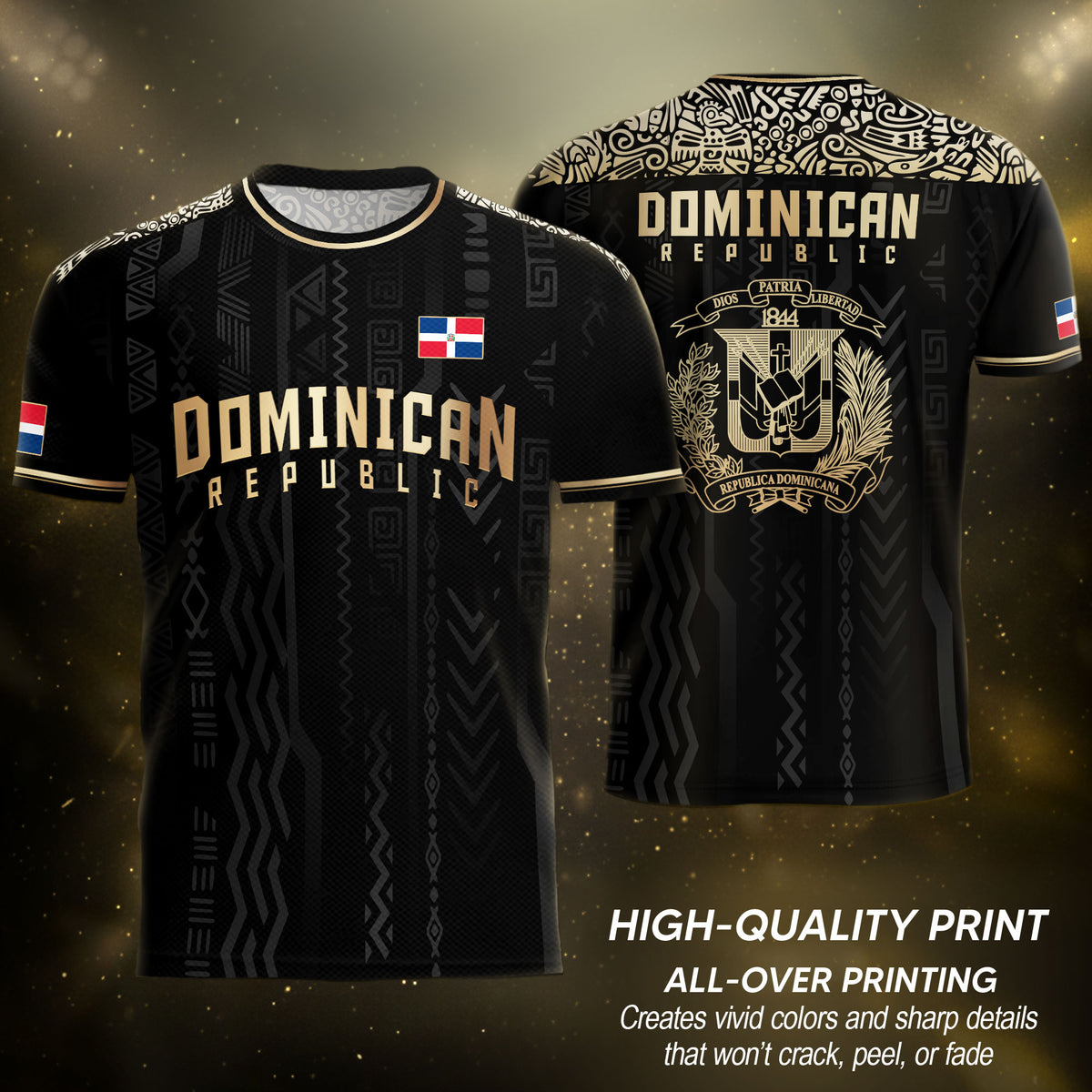 Dominican Republic Coat of Arms Tribal Black Gold National Pride Soccer Jersey