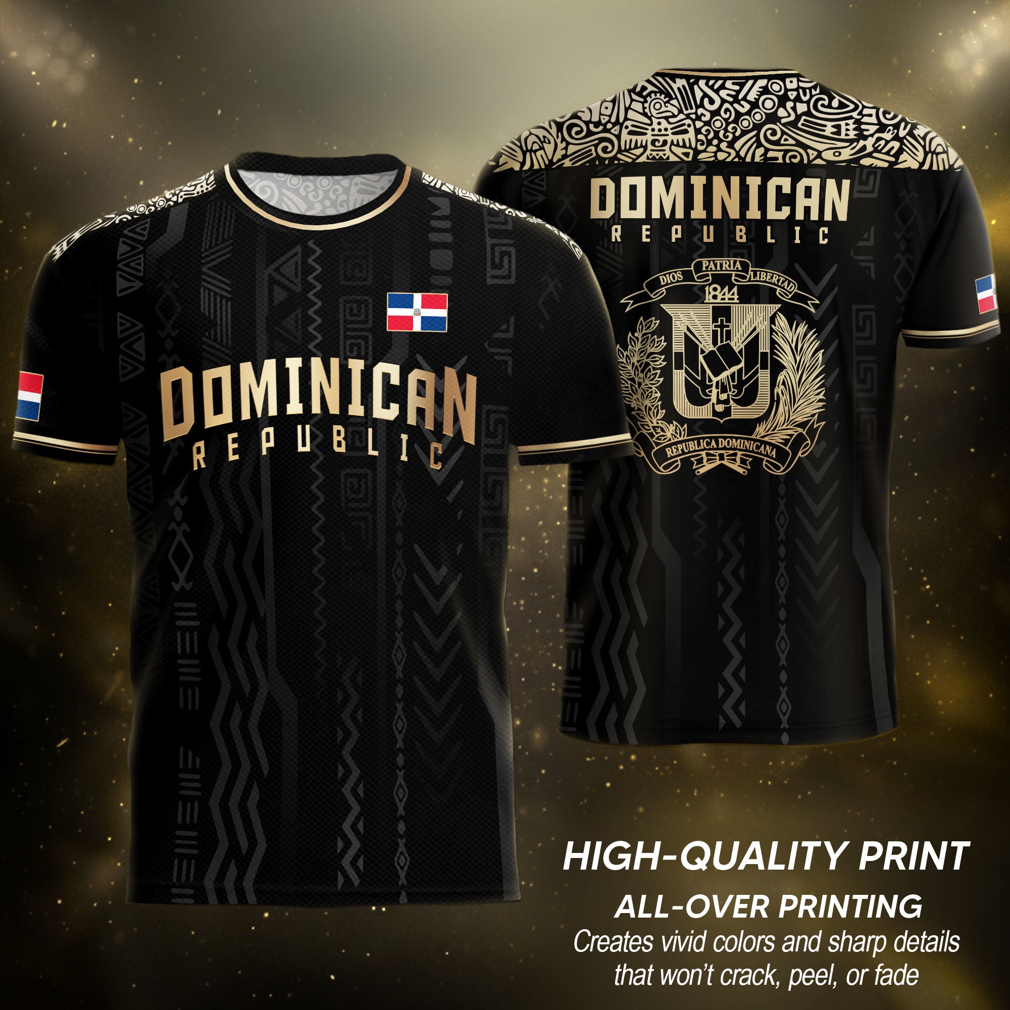 Dominican Republic Coat of Arms Tribal Black Gold National Pride Soccer Jersey