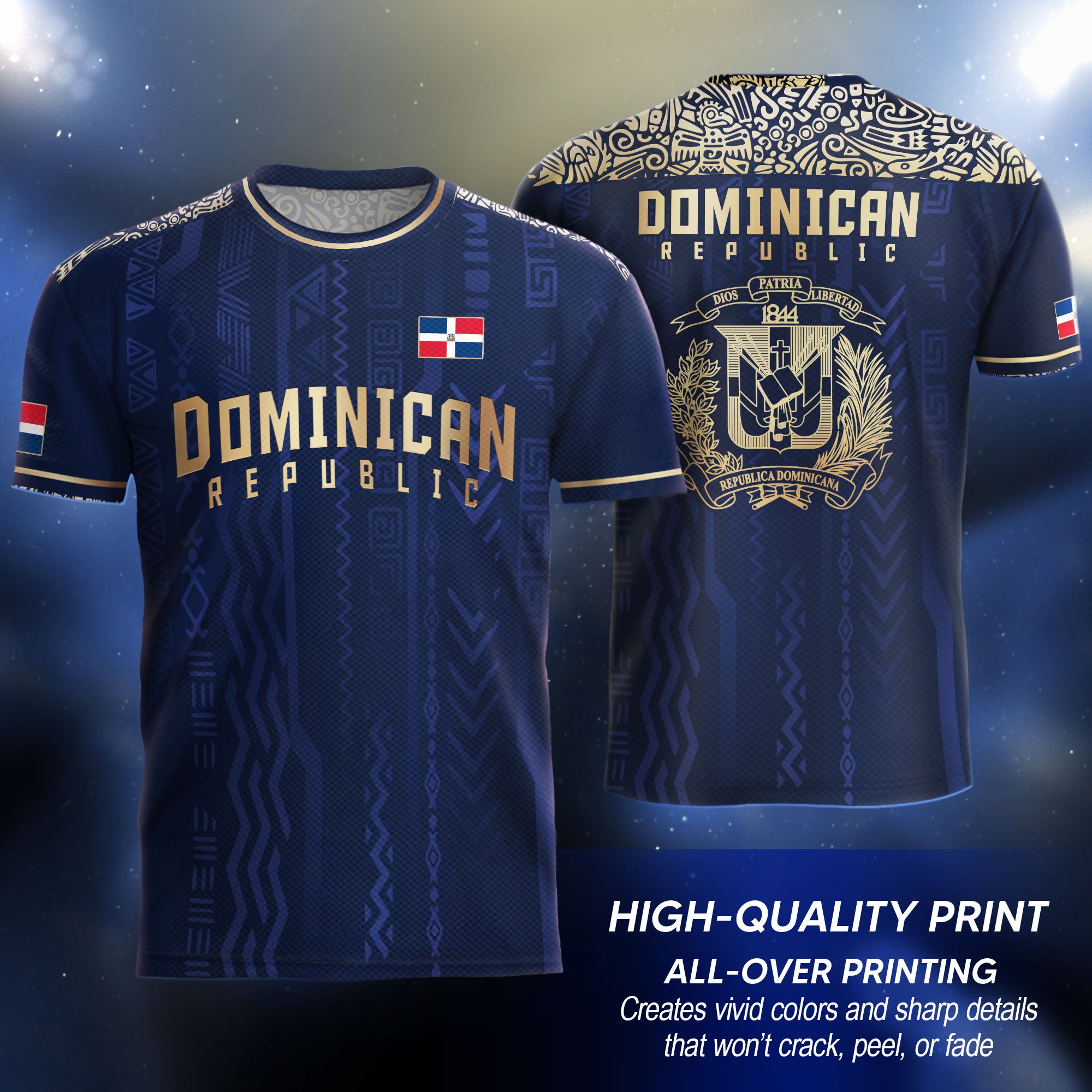 Dominican Republic Navy Gold National Symbol Tribal Pattern Pride Soccer Jersey