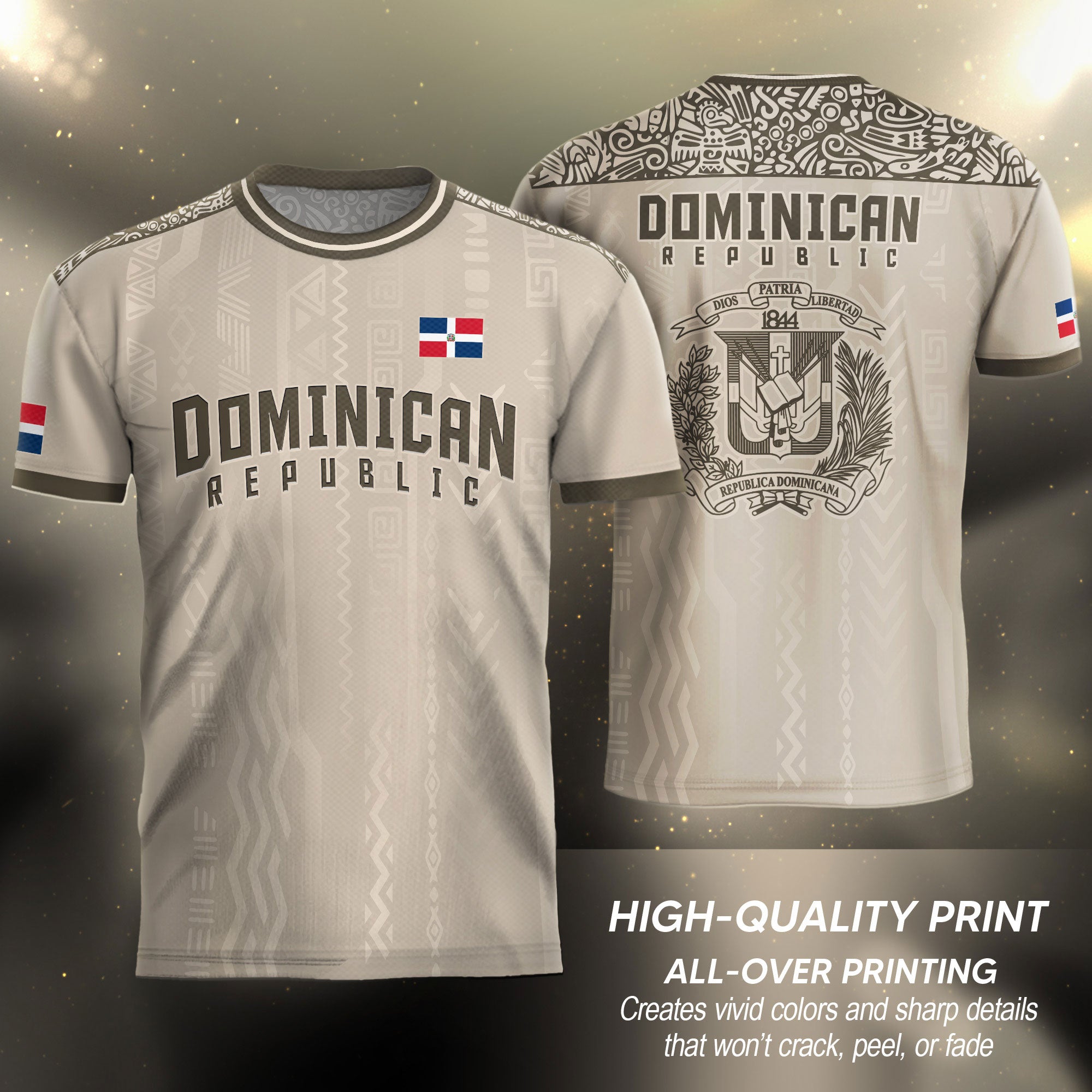 Dominican Republic Coat of Arms Tribal Beige Brown National Soccer Jersey