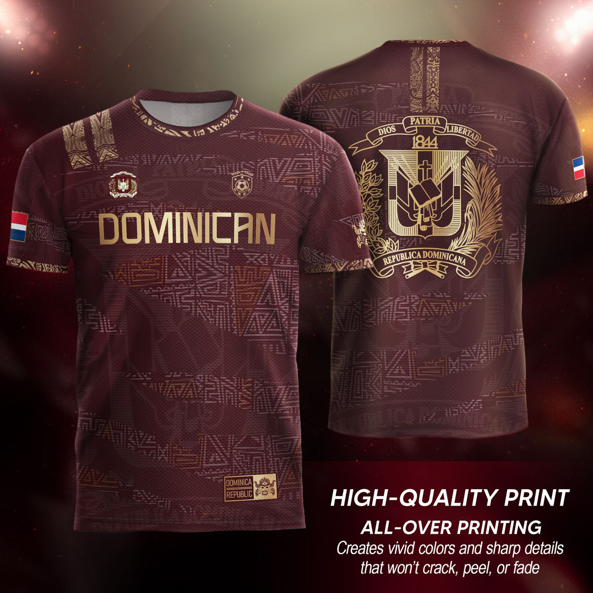 Dominican Republic Heritage Maroon Gold Abstract Soccer Jersey