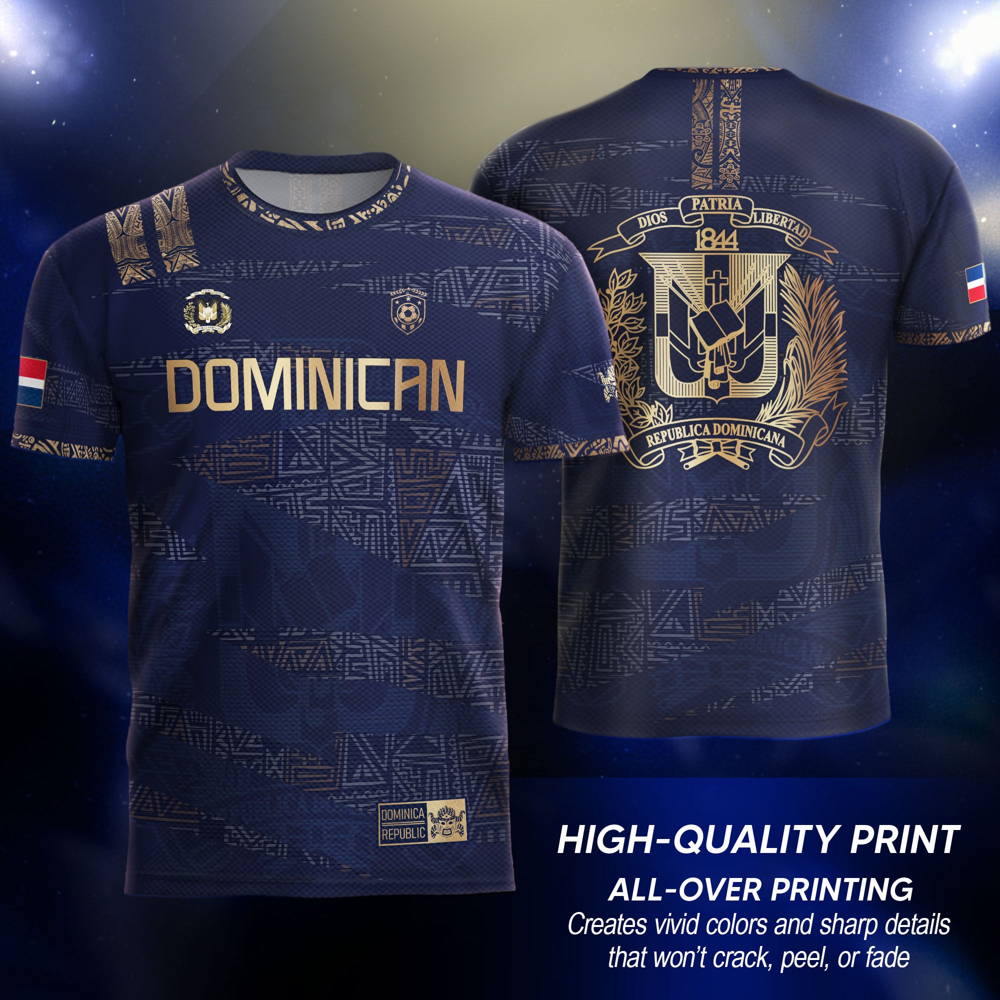 Dominican Republic Heritage Navy Gold Geometric Pattern Soccer Jersey