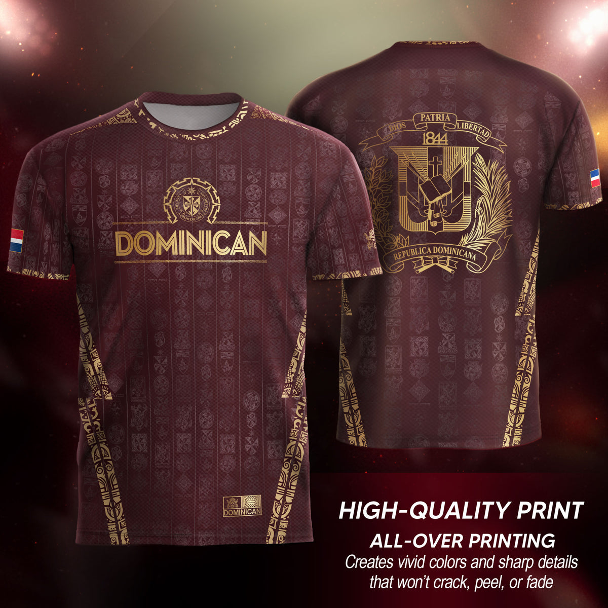 Dominican Republic Heritage Maroon Gold Patchwork Soccer Jersey
