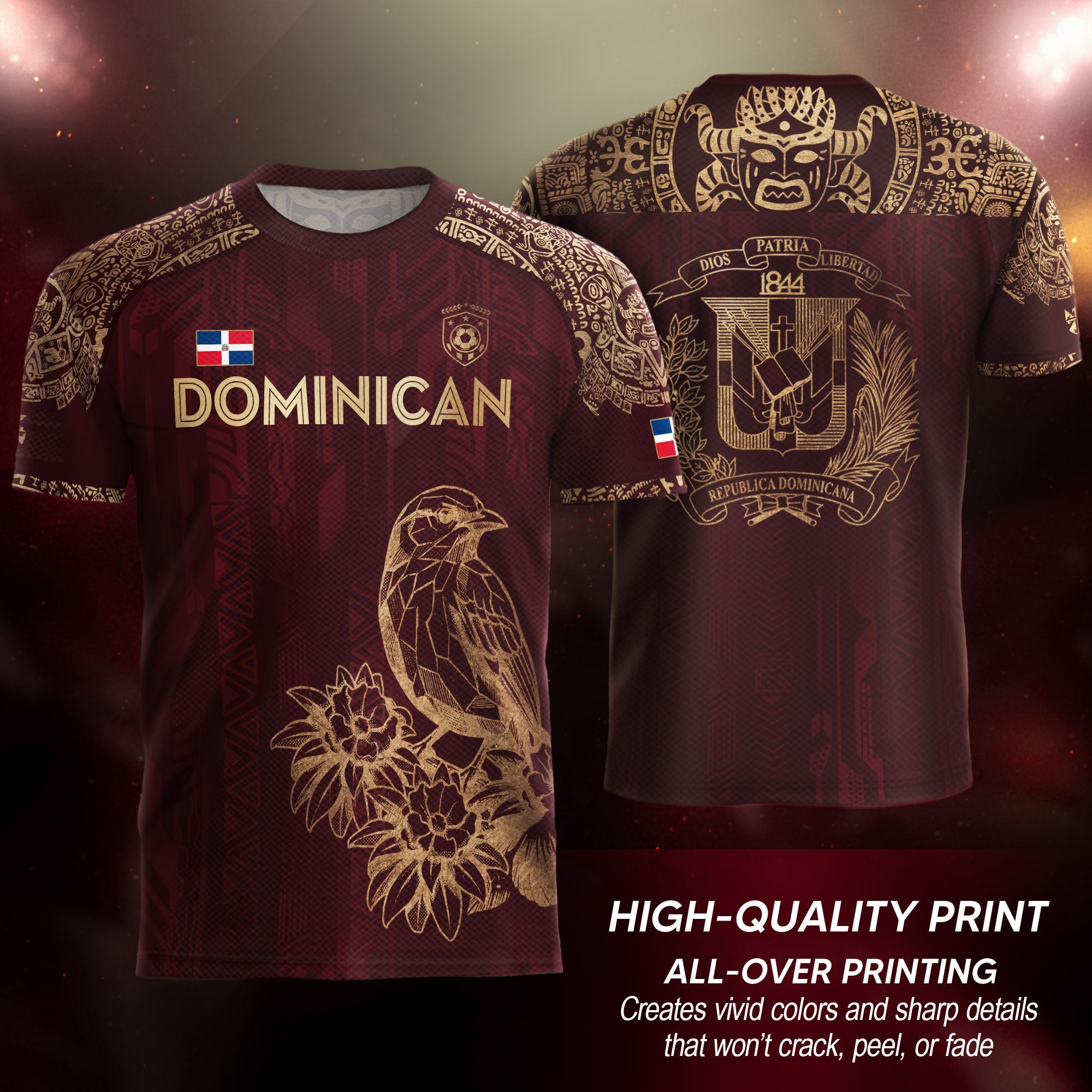 Dominican Republic Orgullo Dominicano Maroon Gold Cigua Palmera Soccer Jersey