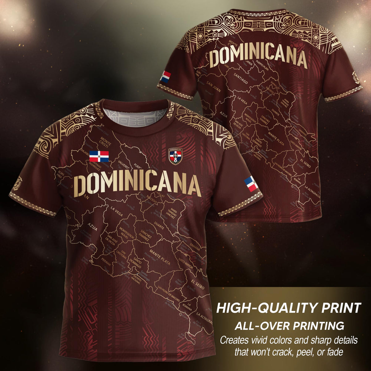 Dominican Republic Kids Youth Heritage Maroon Gold Map National Pride Soccer Jersey