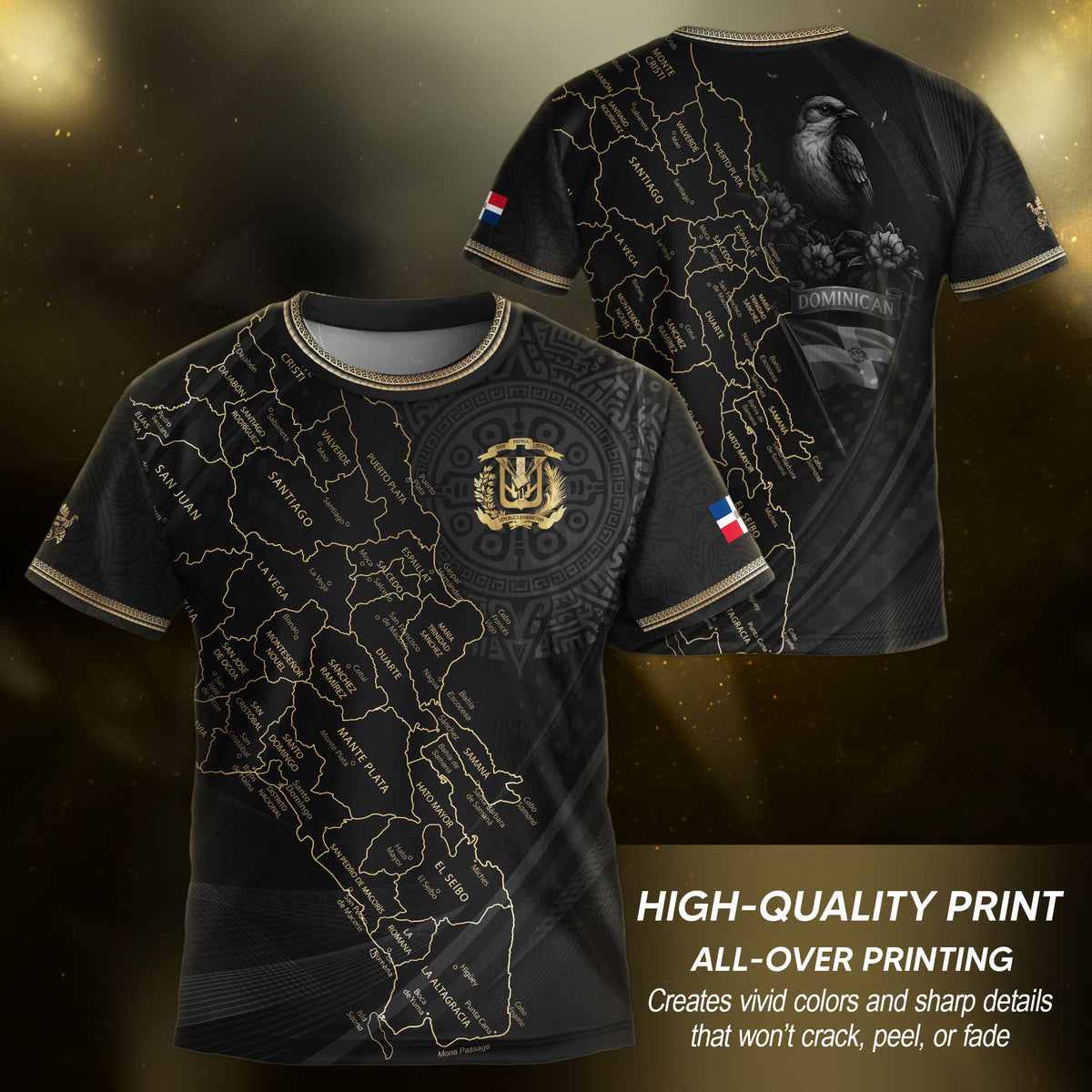 Dominican Republic Kids Youth Heritage Black Gold Map National Pride Soccer Jersey