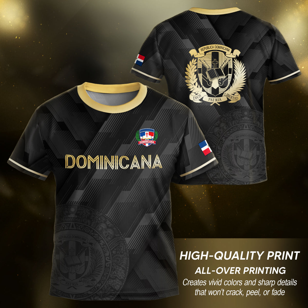 Dominican Republic Kids Youth Heritage Black Gold National Pride Soccer Jersey