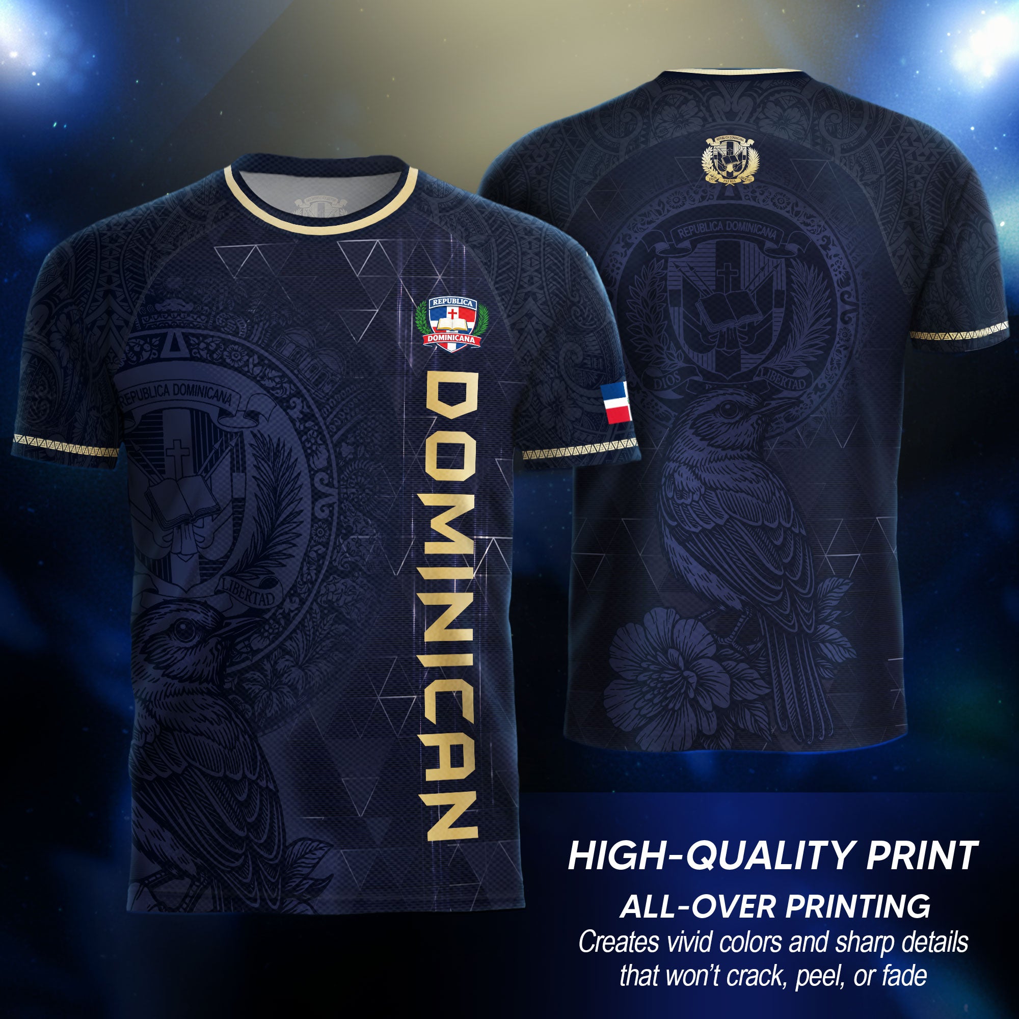 Dominican Heritage Soccer Jersey Black Navy, Cultural Identity & Pride Collection