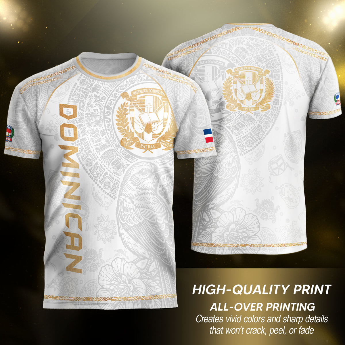 Dominican Cultural Identity Soccer Jersey White Gold, Heritage Pride Edition