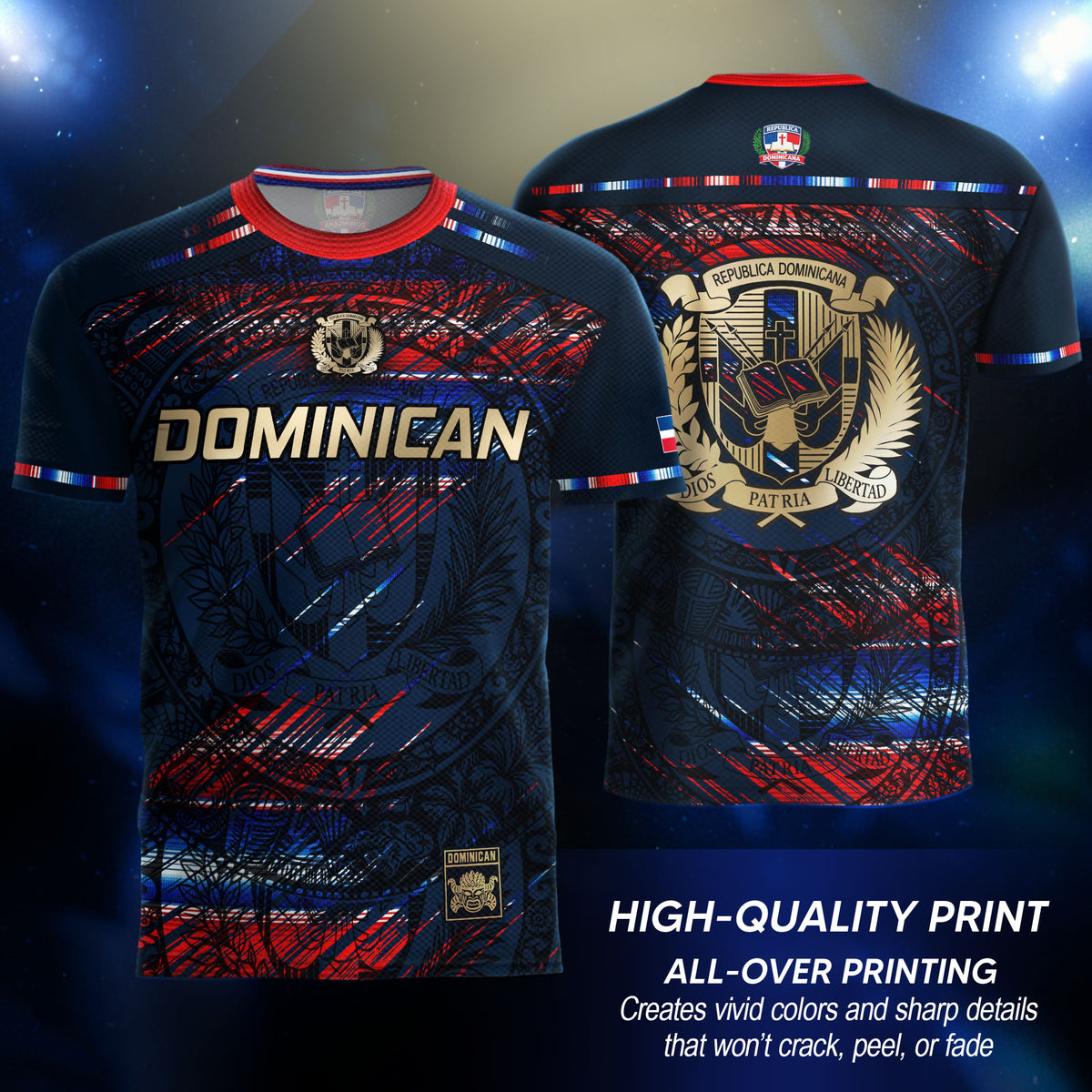Dominican Heritage Pride Soccer Jersey Black Red Navy, Dominican Soccer Jersey, Cultural Unity Collection