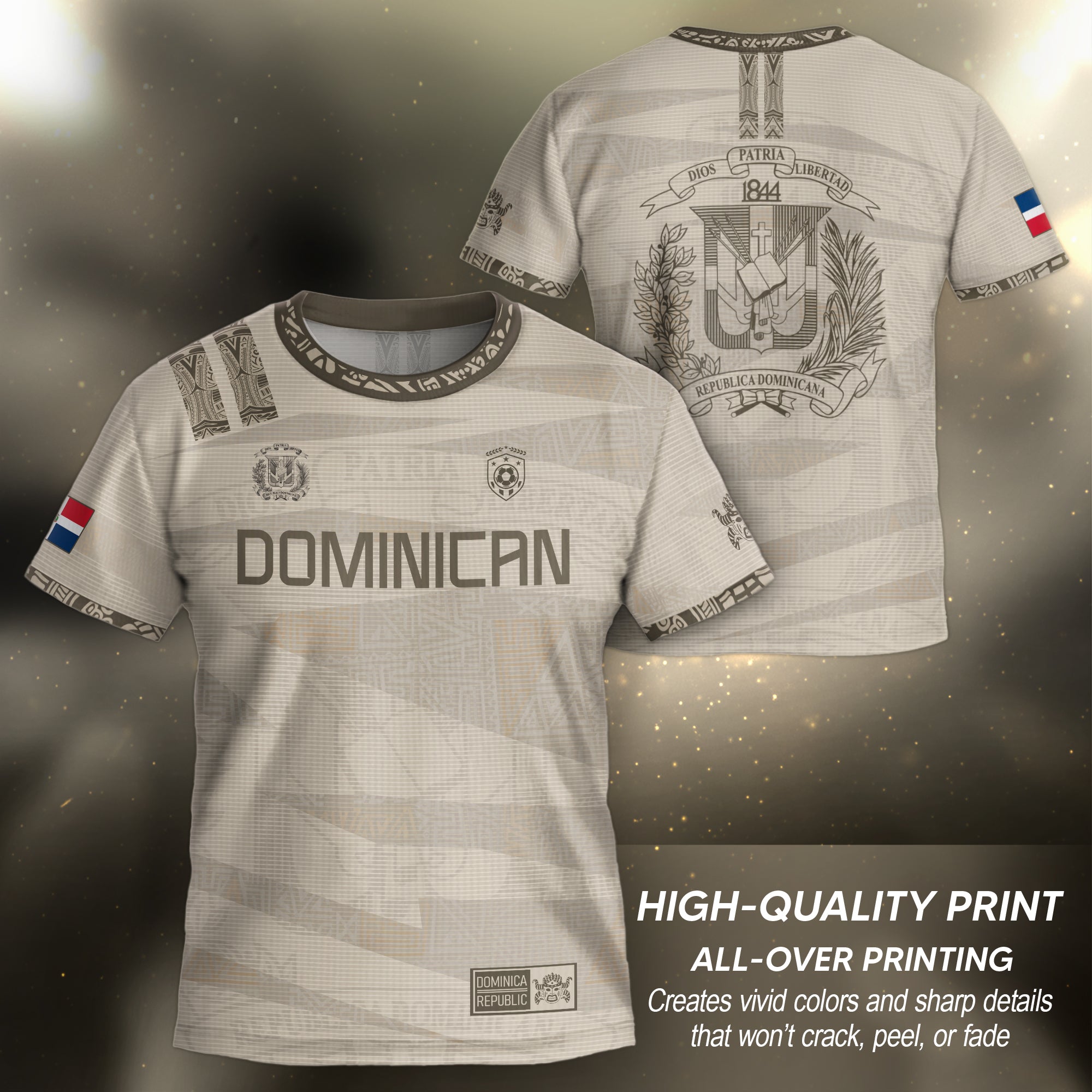 Dominican Heritage Kids Soccer Jersey Beige National Pride Collection