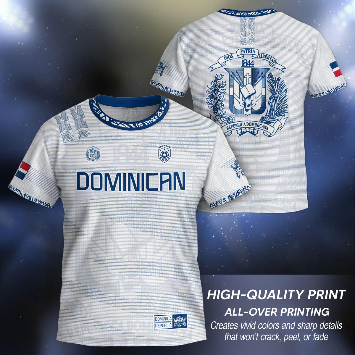 Dominican Kids Soccer Jersey White Blue Cultural Heritage Edition